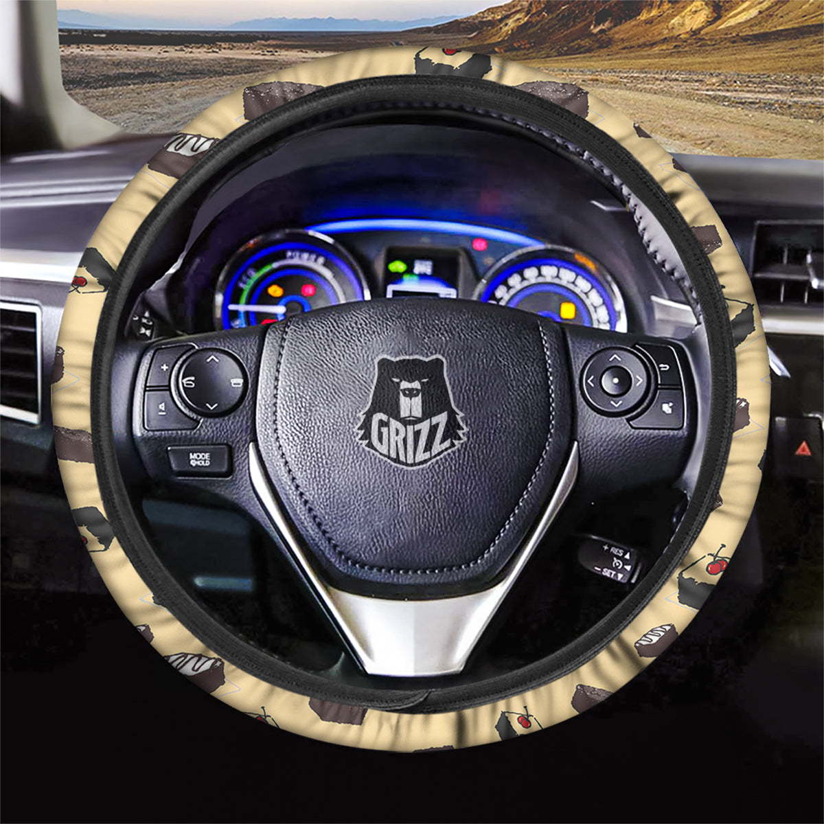 Brownie Beige Print Pattern Car Steering Wheel Cover-grizzshop