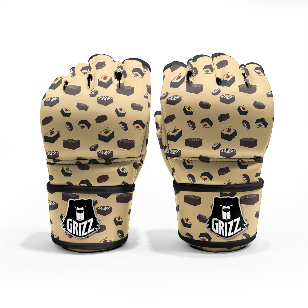 Brownie Beige Print Pattern MMA Gloves-grizzshop
