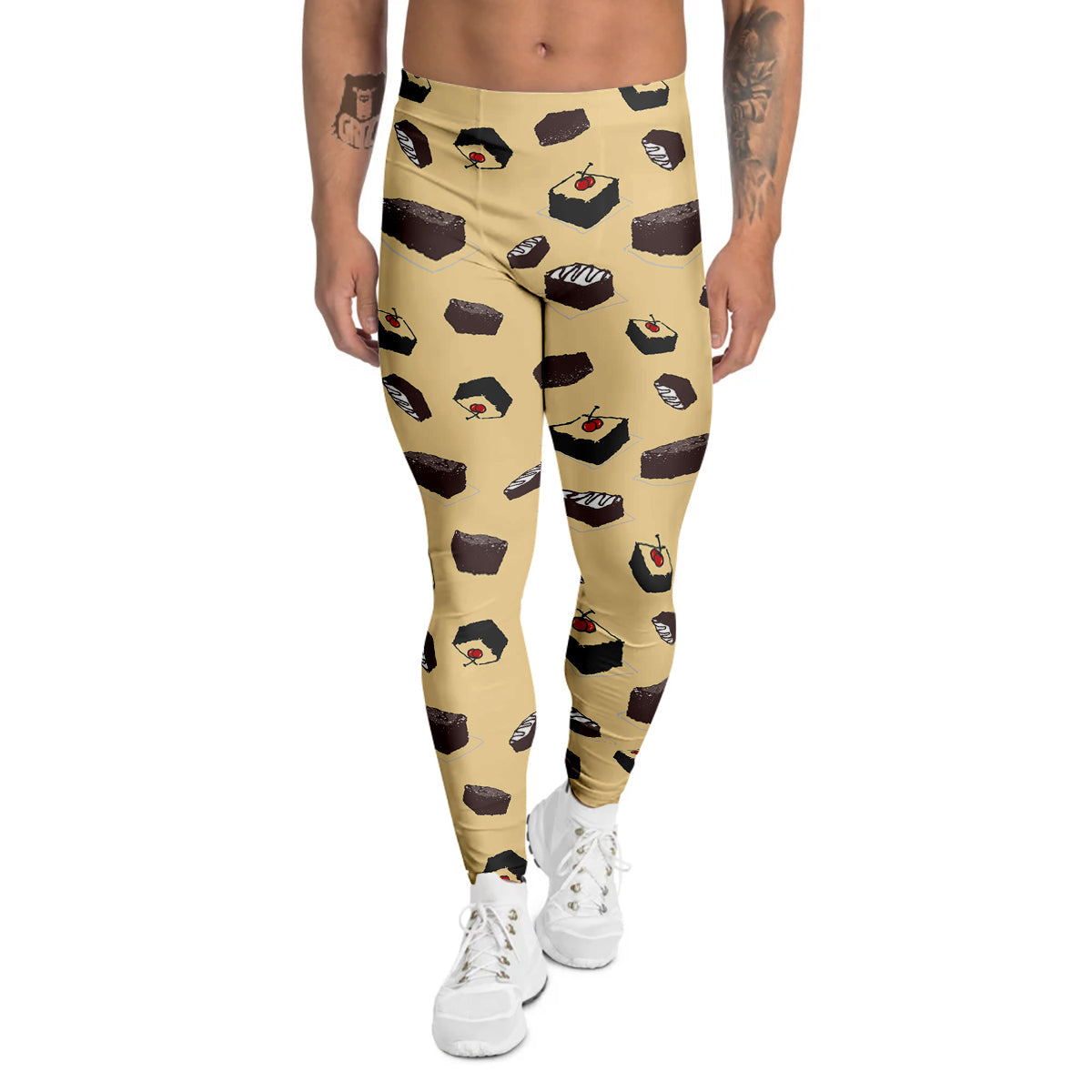 Brownie Beige Print Pattern Men's Leggings-grizzshop