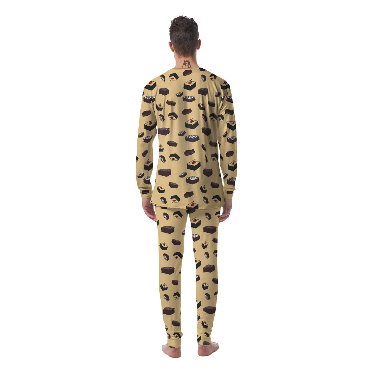 Brownie Beige Print Pattern Men's Pajamas-grizzshop