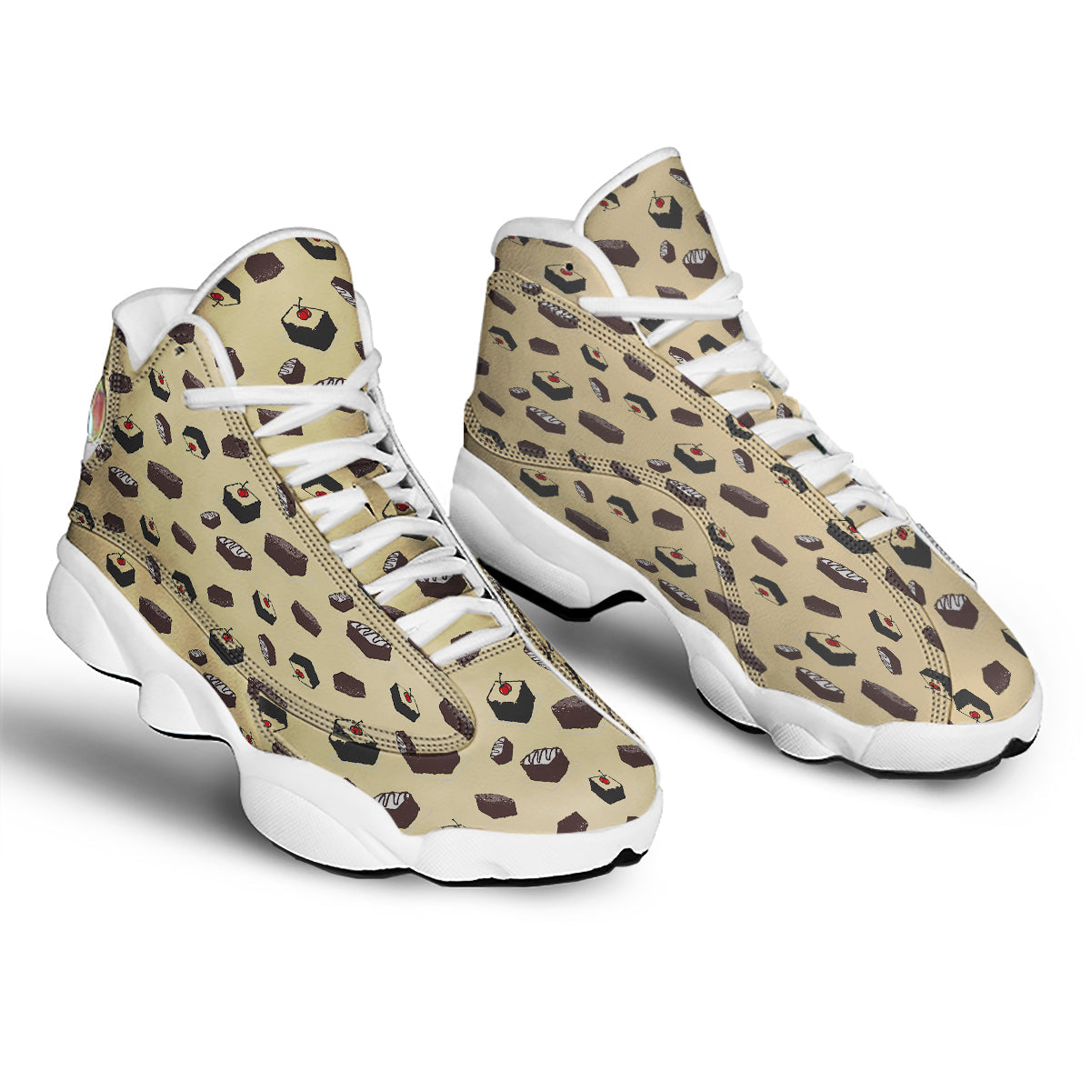 Brownie Beige Print Pattern White Basketball Shoes-grizzshop