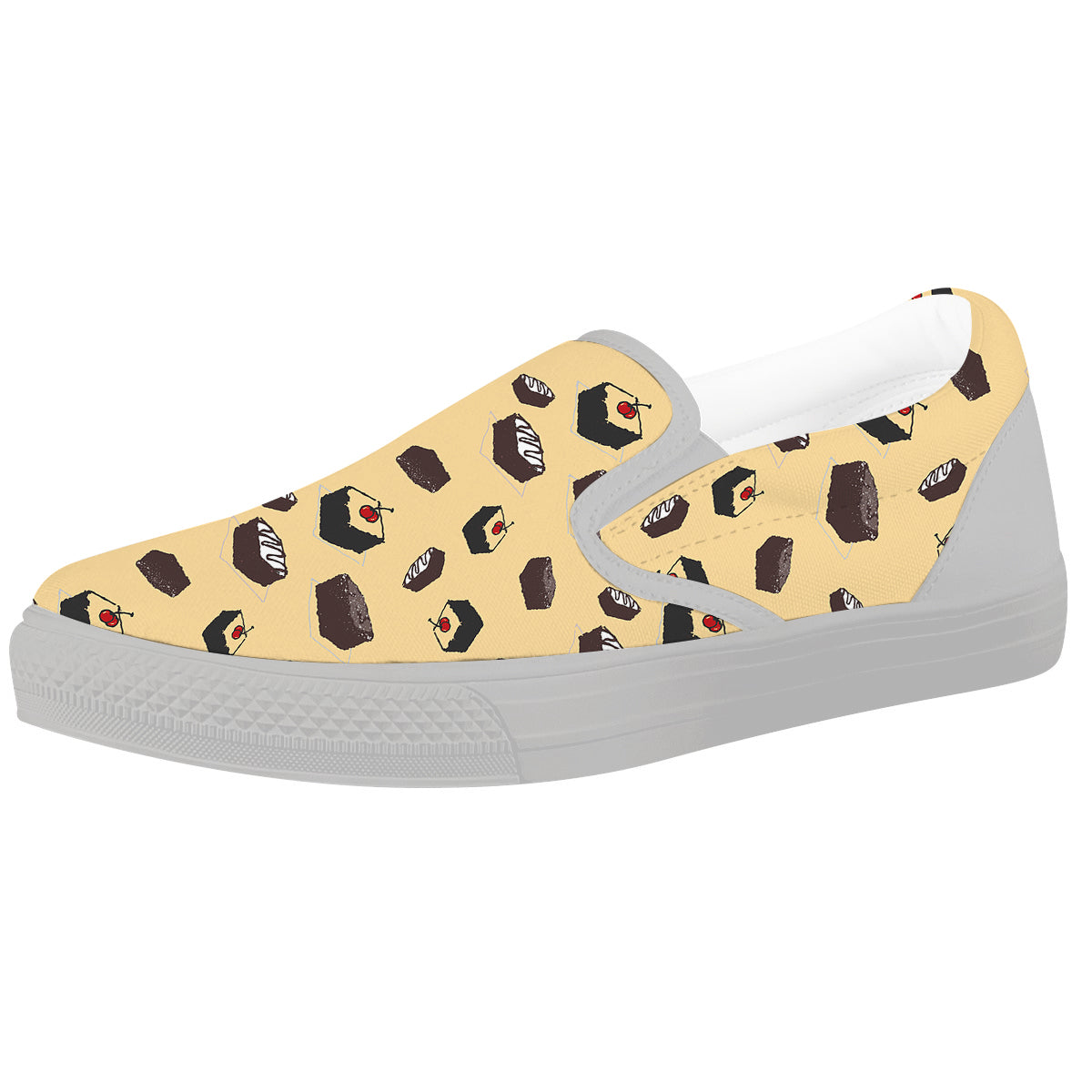 Brownie Beige Print Pattern White Slip On Shoes-grizzshop