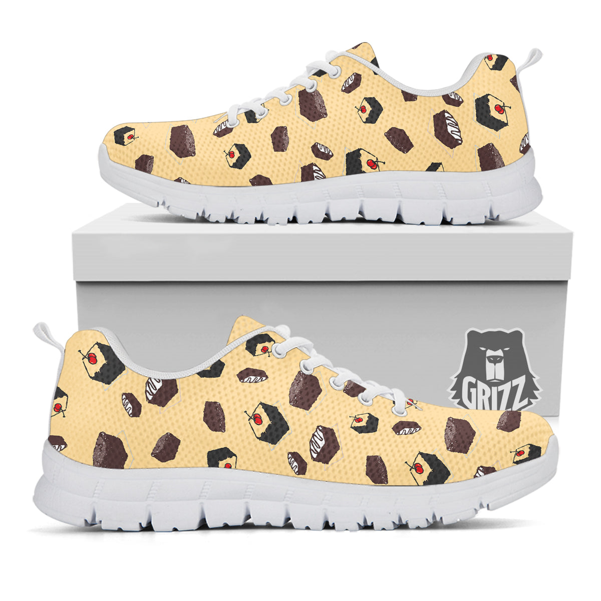 Brownie Beige Print Pattern White Sneaker-grizzshop