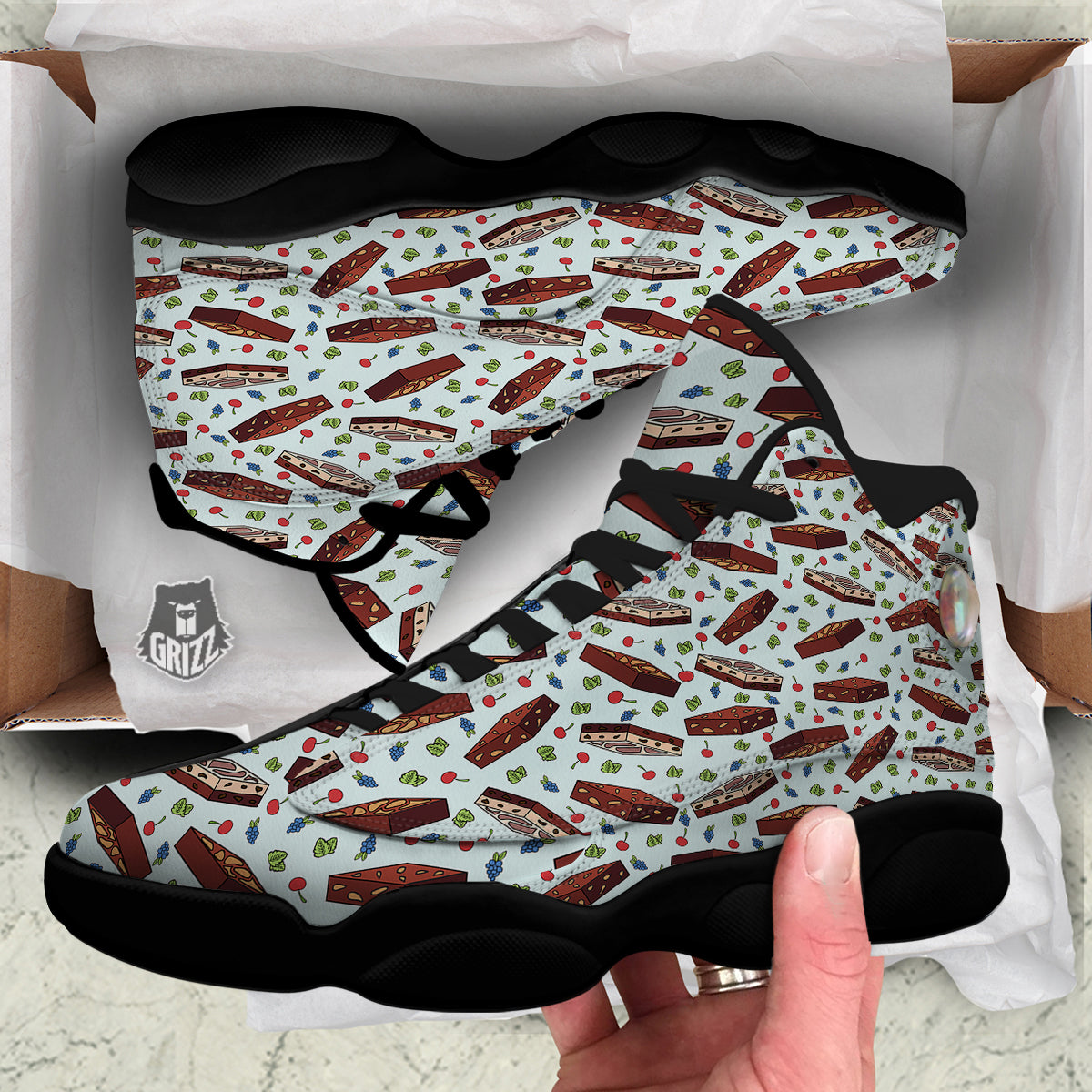 Brownie Brown Print Pattern Black Basketball Shoes-grizzshop