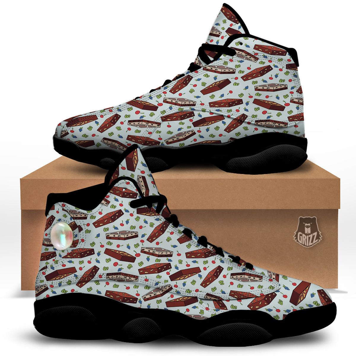 Brownie Brown Print Pattern Black Basketball Shoes-grizzshop