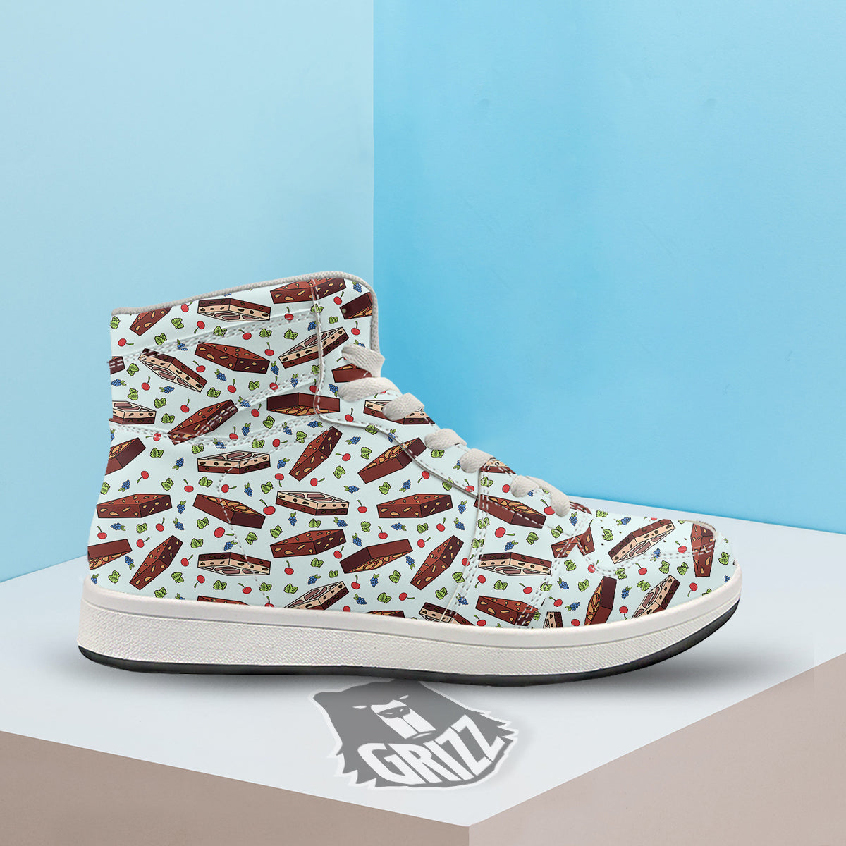 Brownie Brown Print Pattern High Top Sneakers-grizzshop