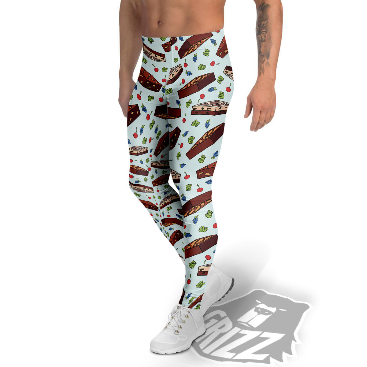 Brownie Brown Print Pattern Men's Leggings-grizzshop
