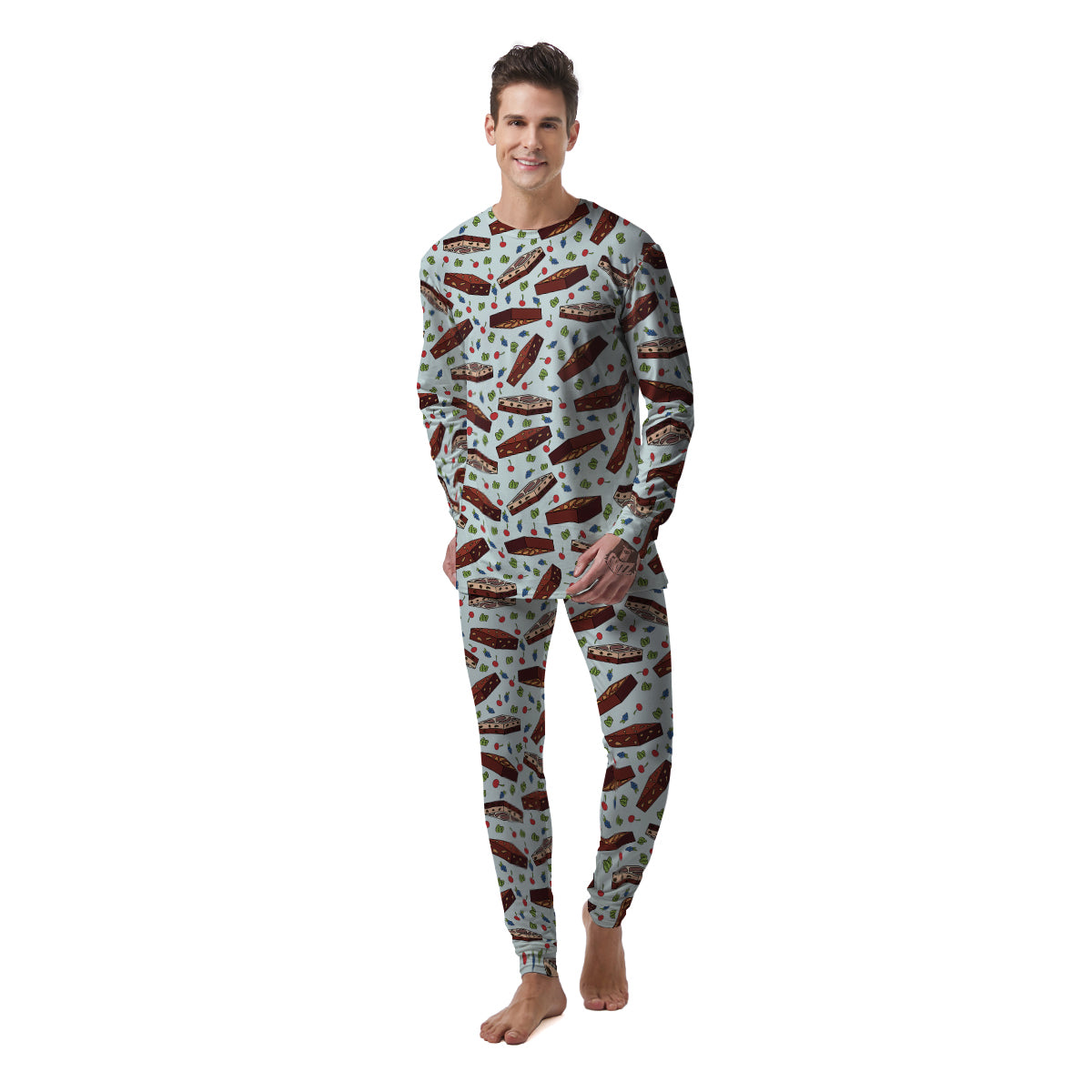 Brownie Brown Print Pattern Men's Pajamas-grizzshop