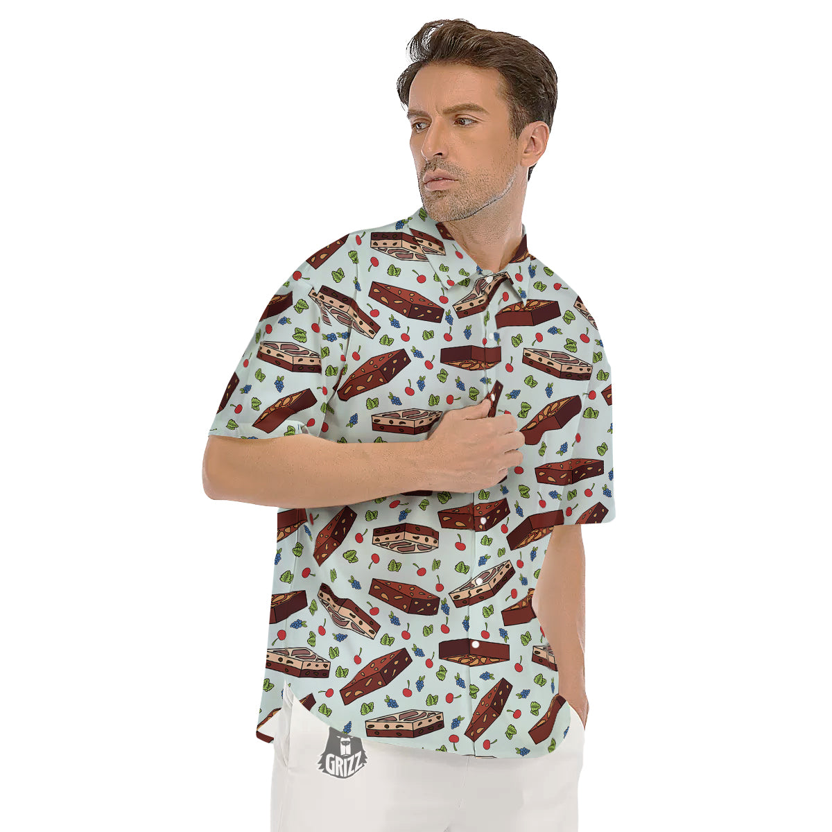 Brownie Brown Print Pattern Men's Short Sleeve Shirts-grizzshop