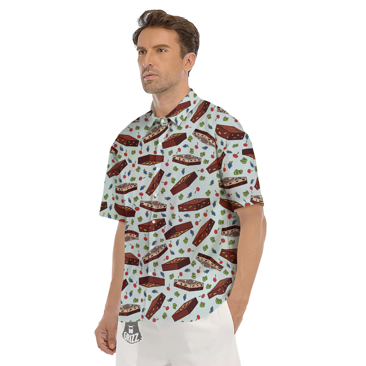 Brownie Brown Print Pattern Men's Short Sleeve Shirts-grizzshop