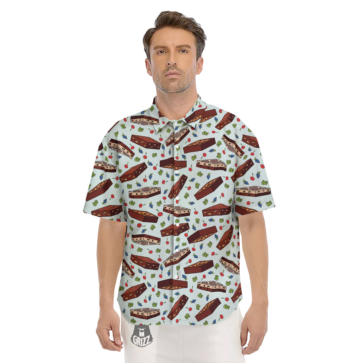 Brownie Brown Print Pattern Men's Short Sleeve Shirts-grizzshop