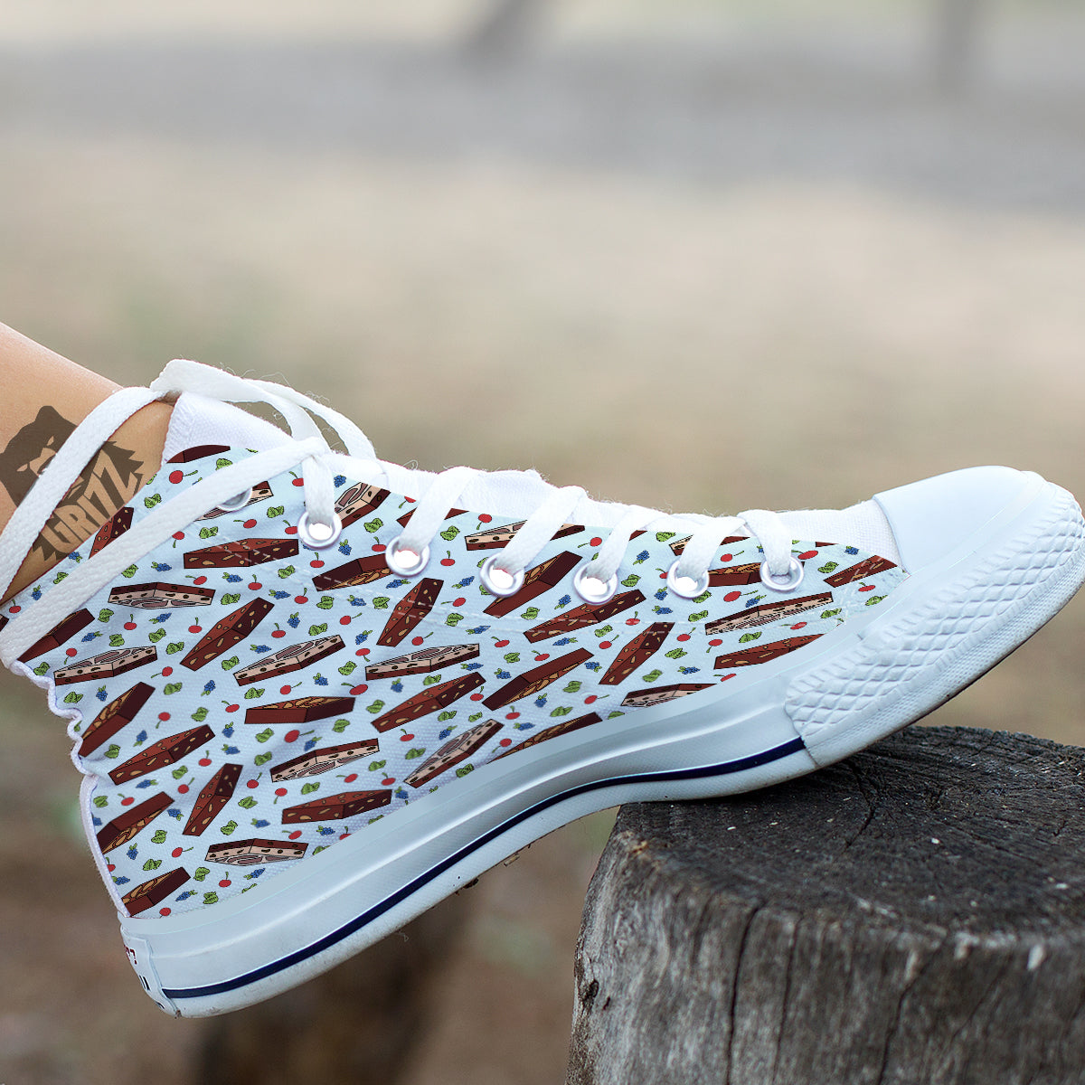 Brownie Brown Print Pattern White High Top Shoes-grizzshop