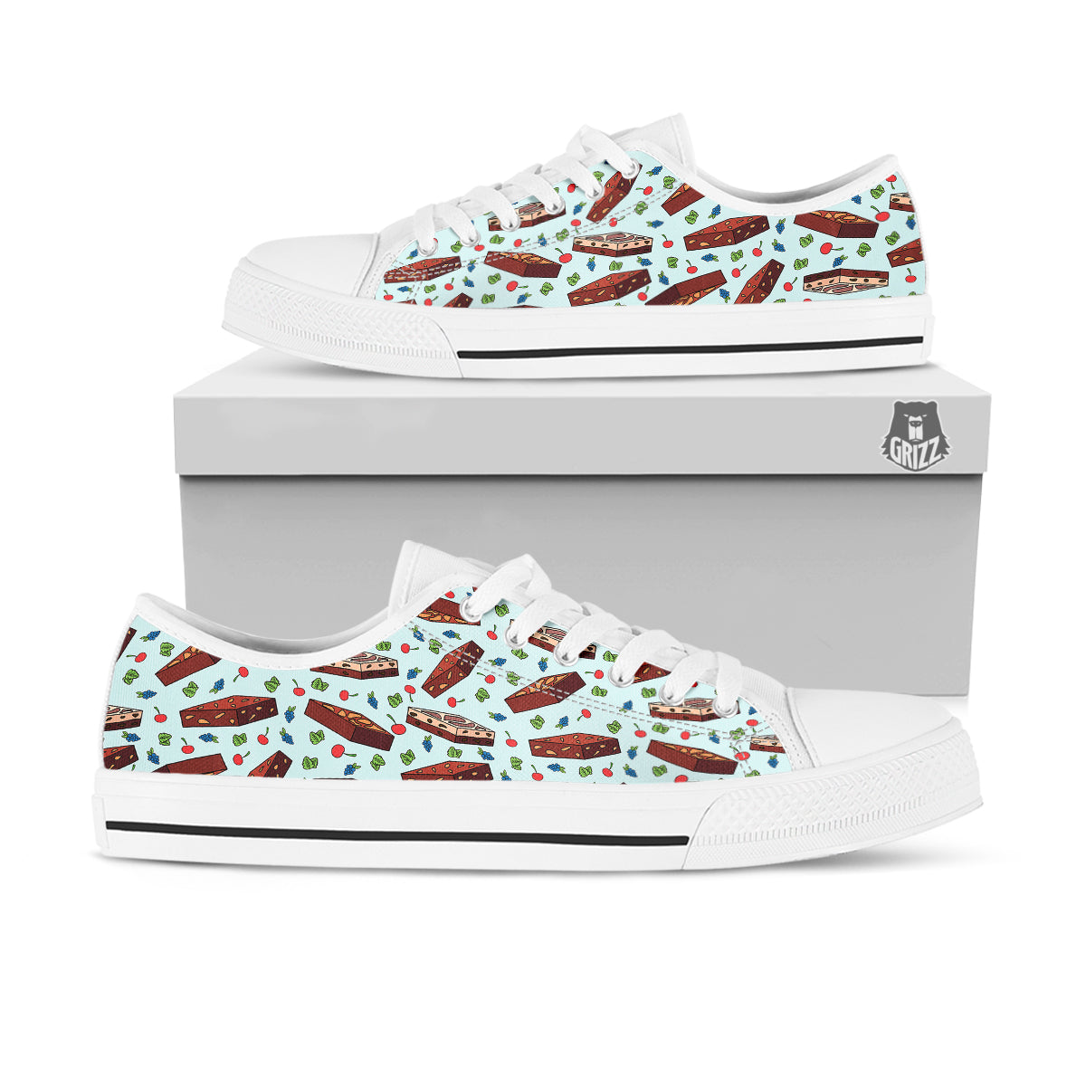 Brownie Brown Print Pattern White Low Top Shoes-grizzshop