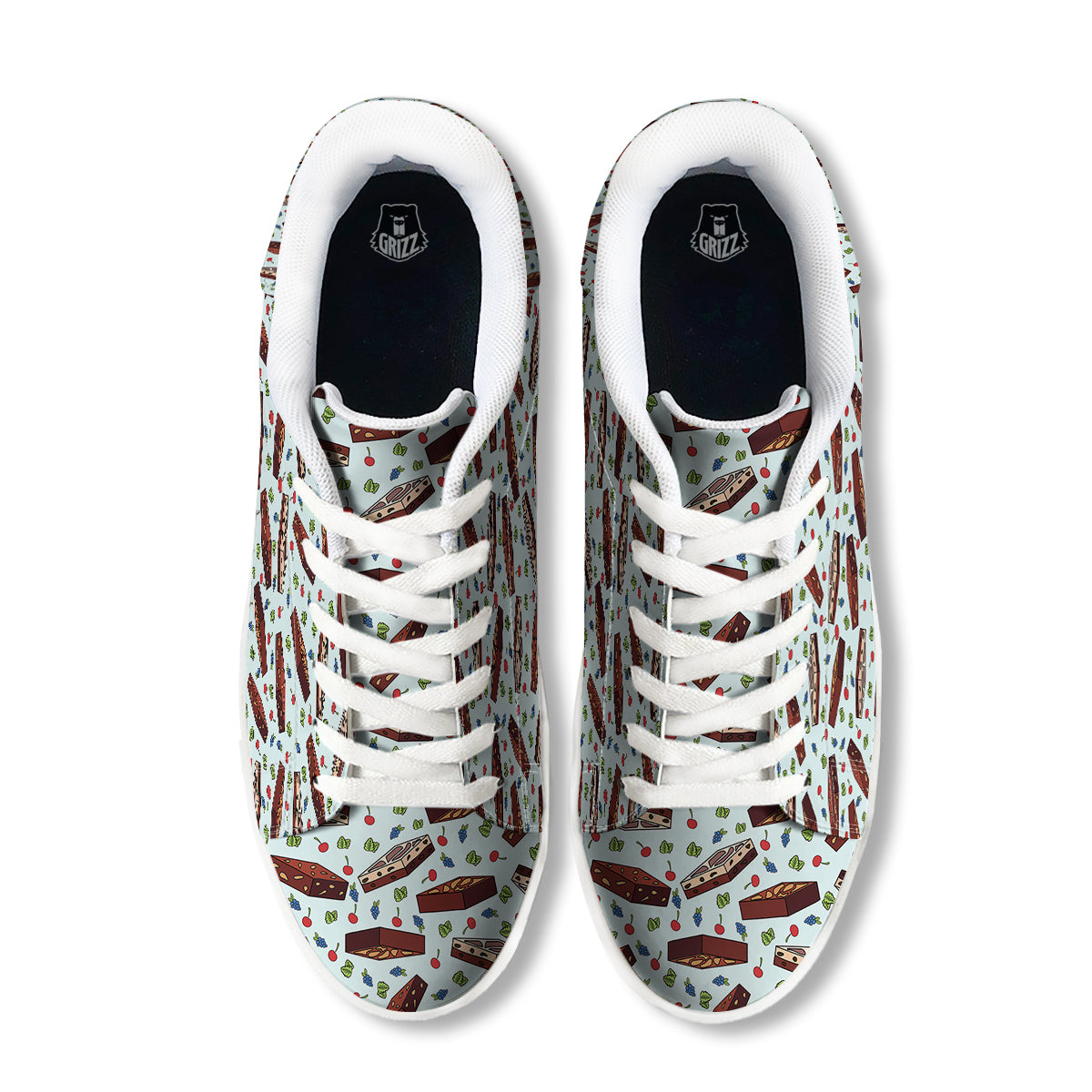 Brownie Brown Print Pattern White Low Top Sneakers-grizzshop