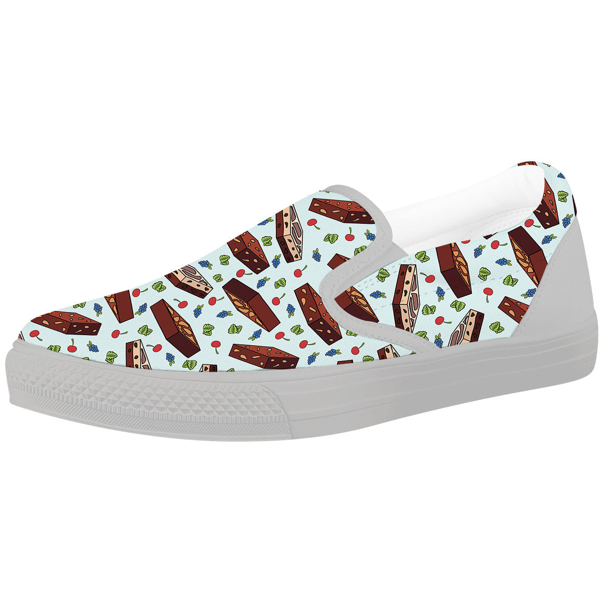 Brownie Brown Print Pattern White Slip On Shoes-grizzshop