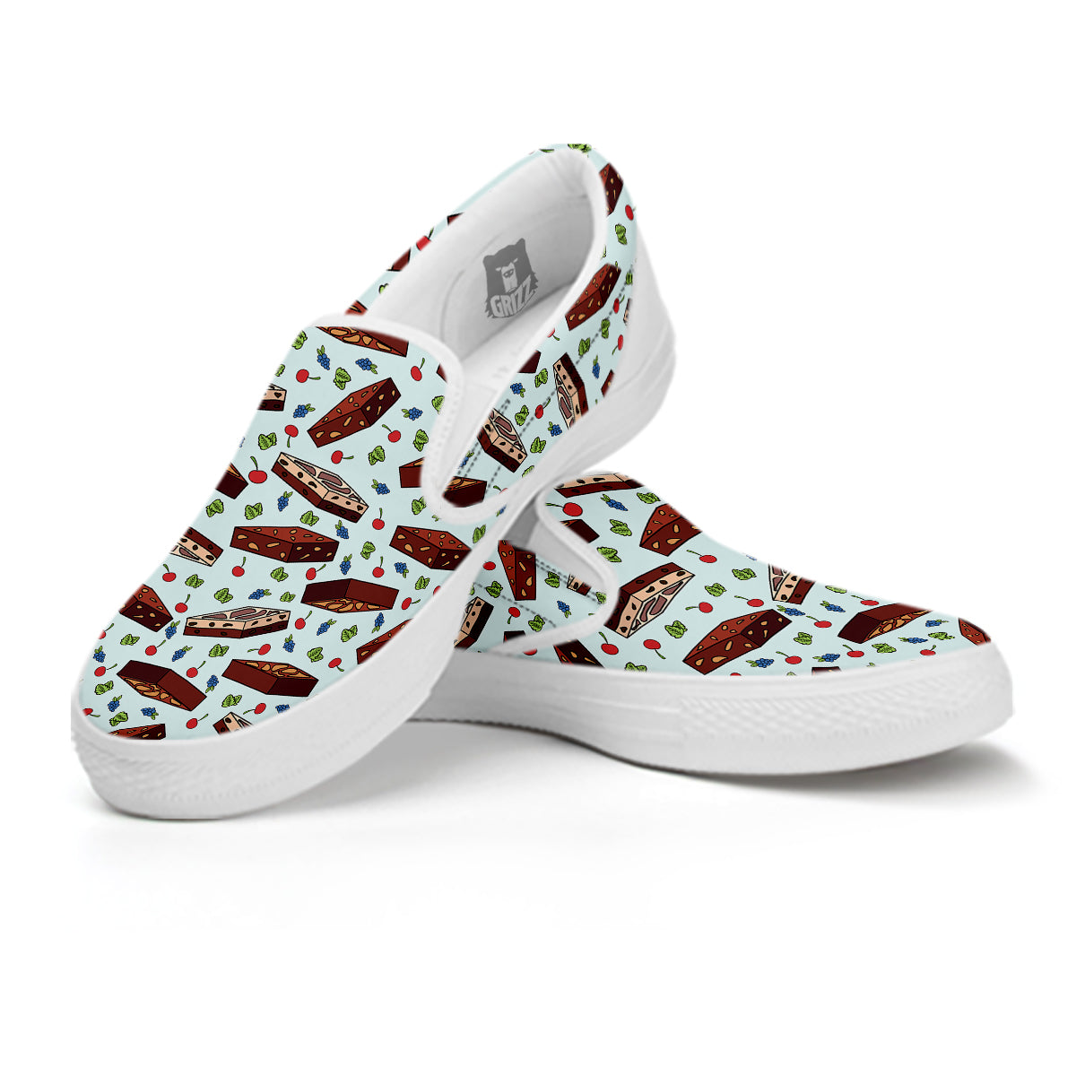 Brownie Brown Print Pattern White Slip On Shoes-grizzshop
