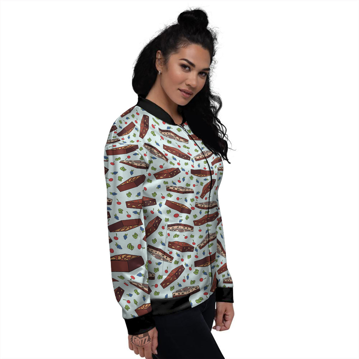 Brownie Brown Print Pattern Women's Bomber Jacket-grizzshop