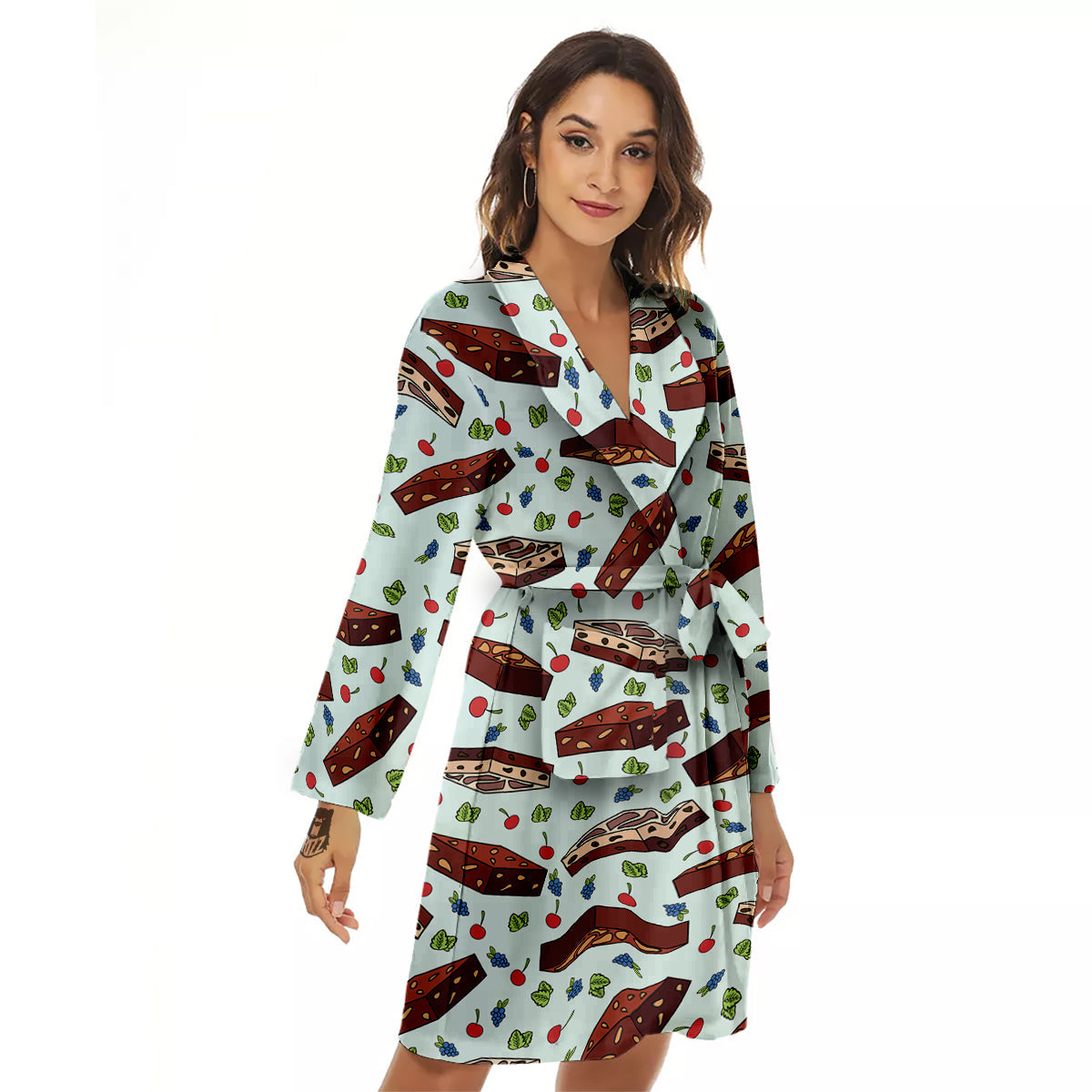 Brownie Brown Print Pattern Women's Robe-grizzshop