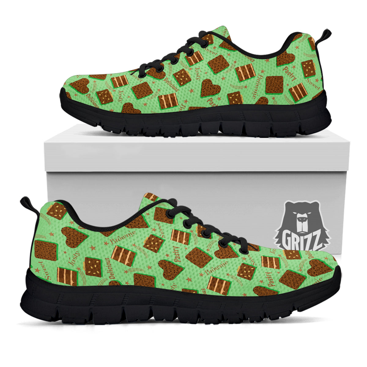 Brownie Delicious Print Pattern Black Sneaker-grizzshop