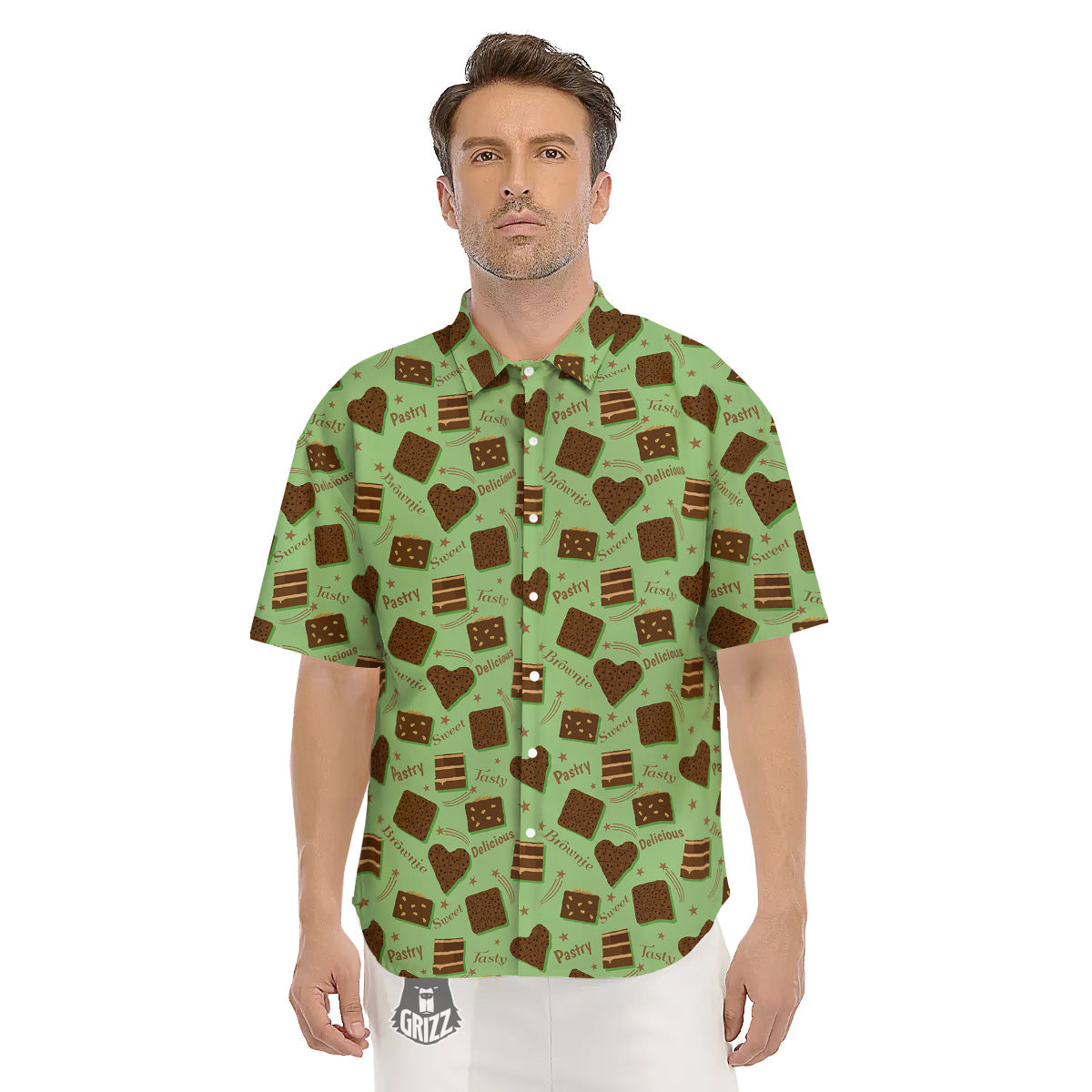 Brownie Delicious Print Pattern Men's Short Sleeve Shirts-grizzshop