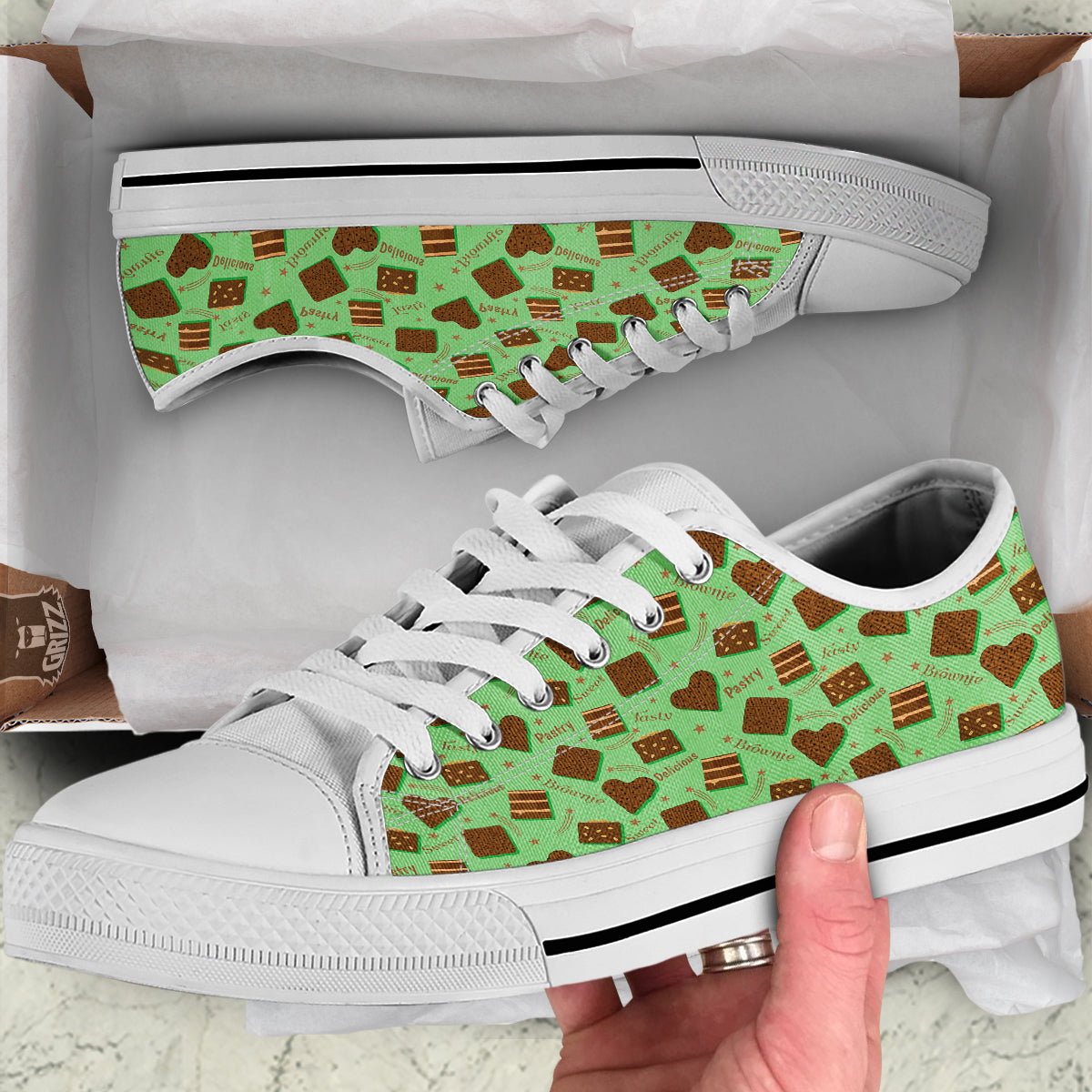 Brownie Delicious Print Pattern White Low Top Shoes-grizzshop