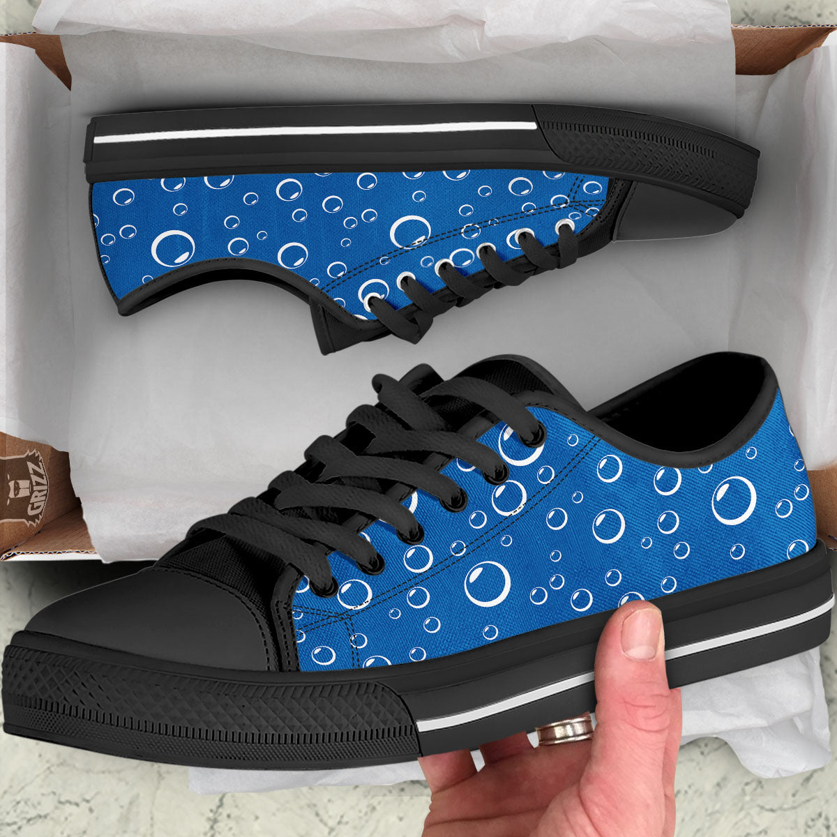 Bubble Ocean Print Pattern Black Low Top Shoes-grizzshop