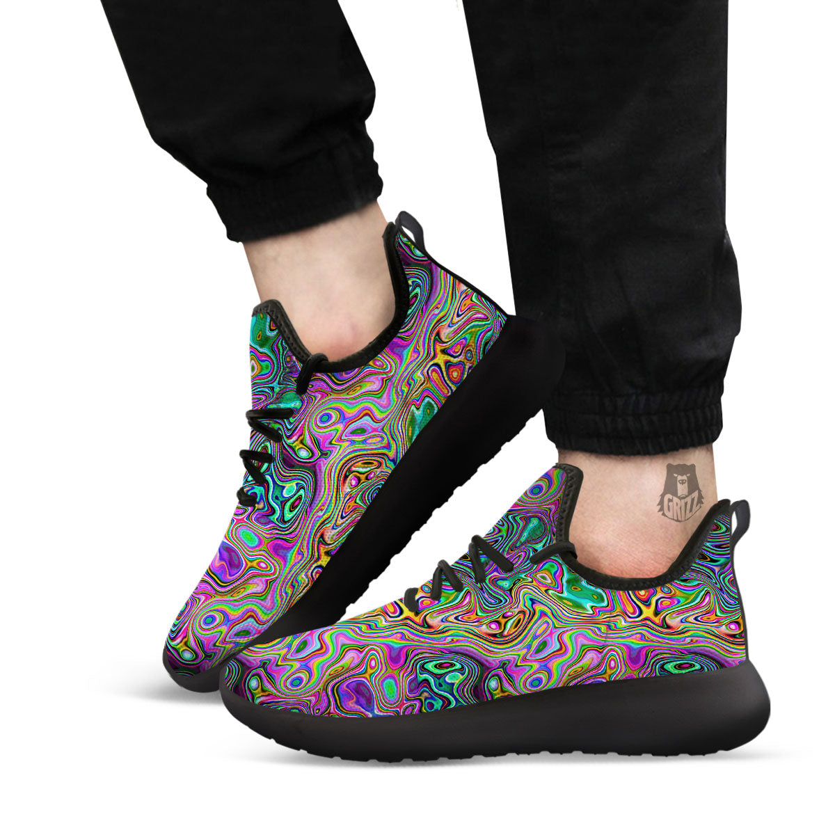 Bubble Psychedelic Print Pattern Black Athletic Shoes-grizzshop