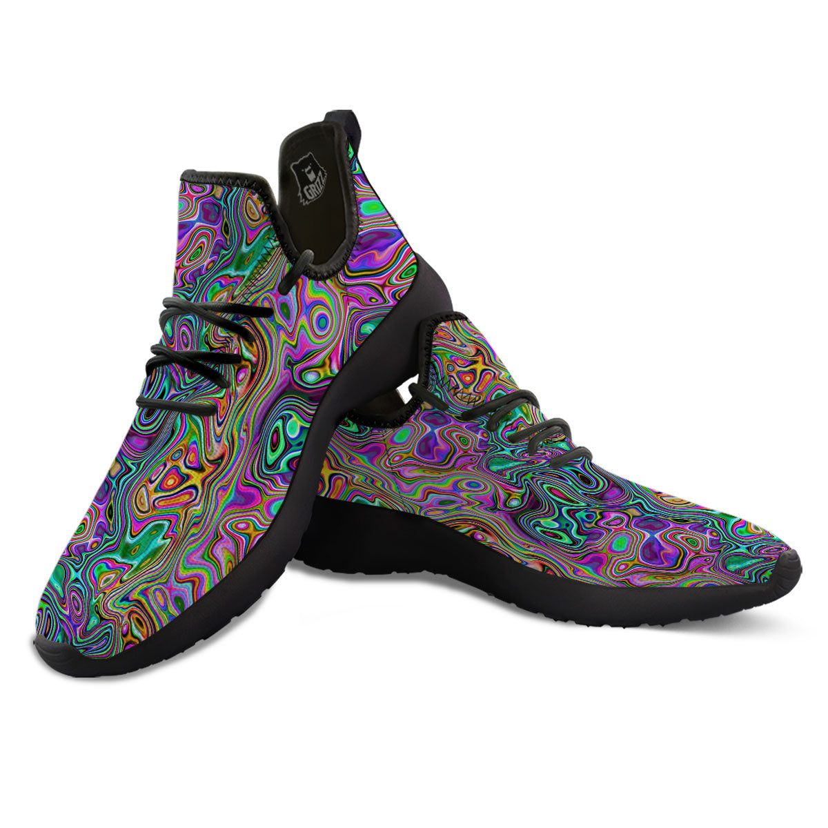 Bubble Psychedelic Print Pattern Black Athletic Shoes-grizzshop