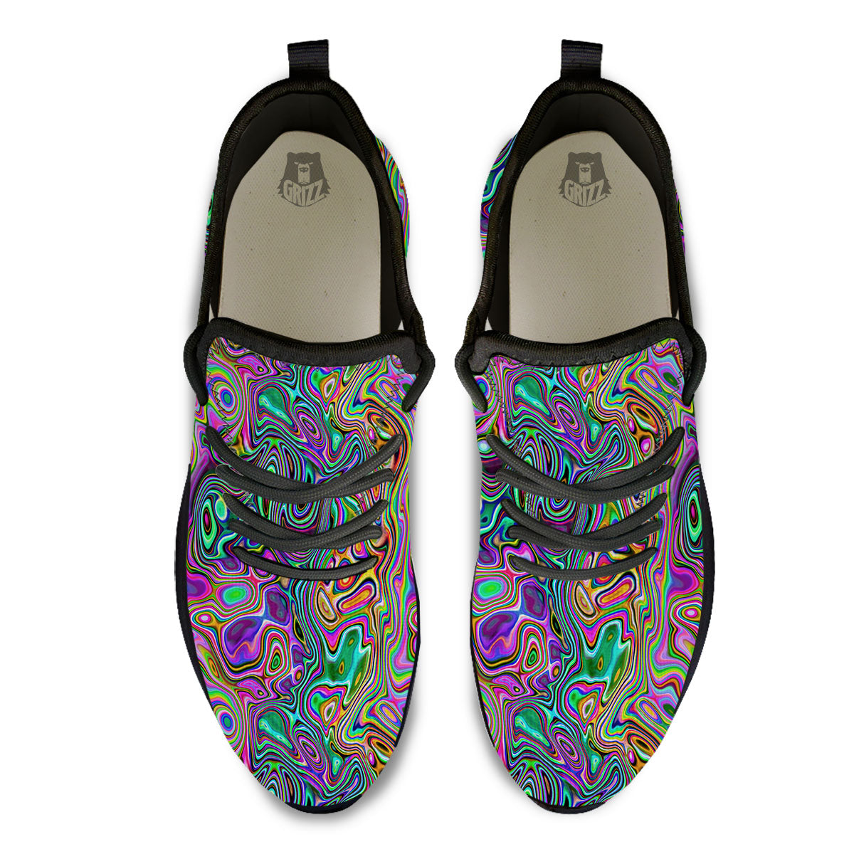 Bubble Psychedelic Print Pattern Black Athletic Shoes-grizzshop