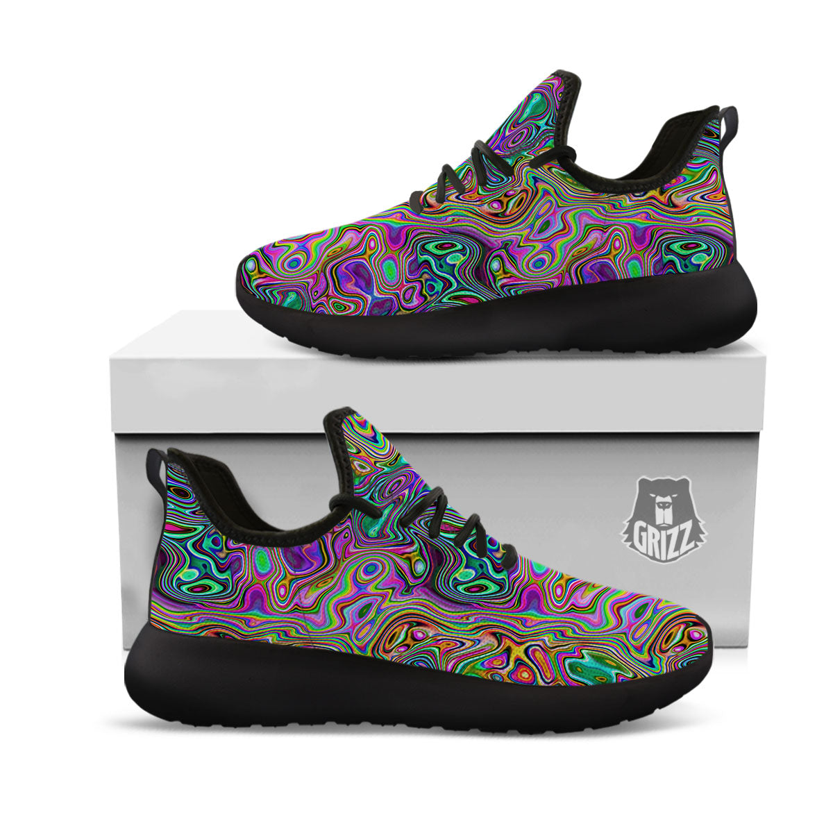 Bubble Psychedelic Print Pattern Black Athletic Shoes-grizzshop