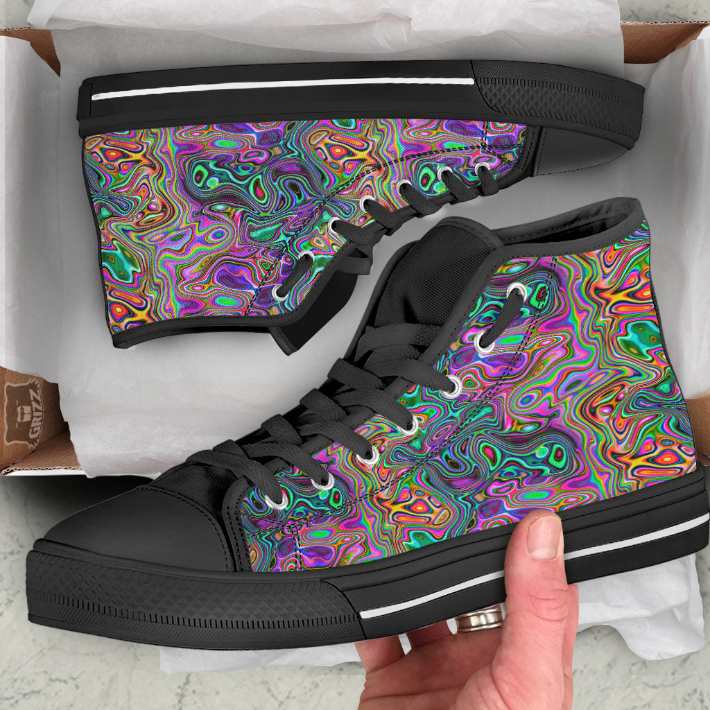 Bubble Psychedelic Print Pattern Black High Top Shoes-grizzshop