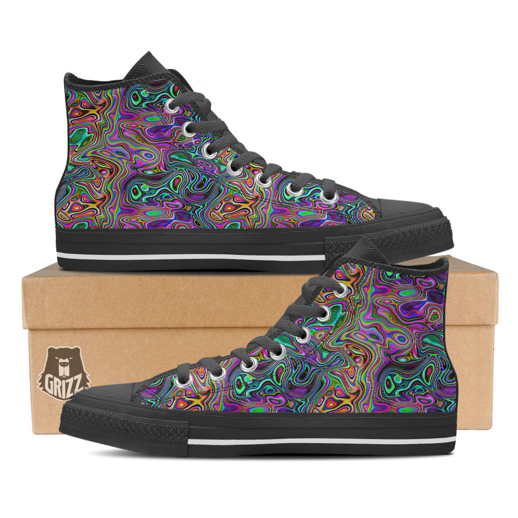 Bubble Psychedelic Print Pattern Black High Top Shoes-grizzshop