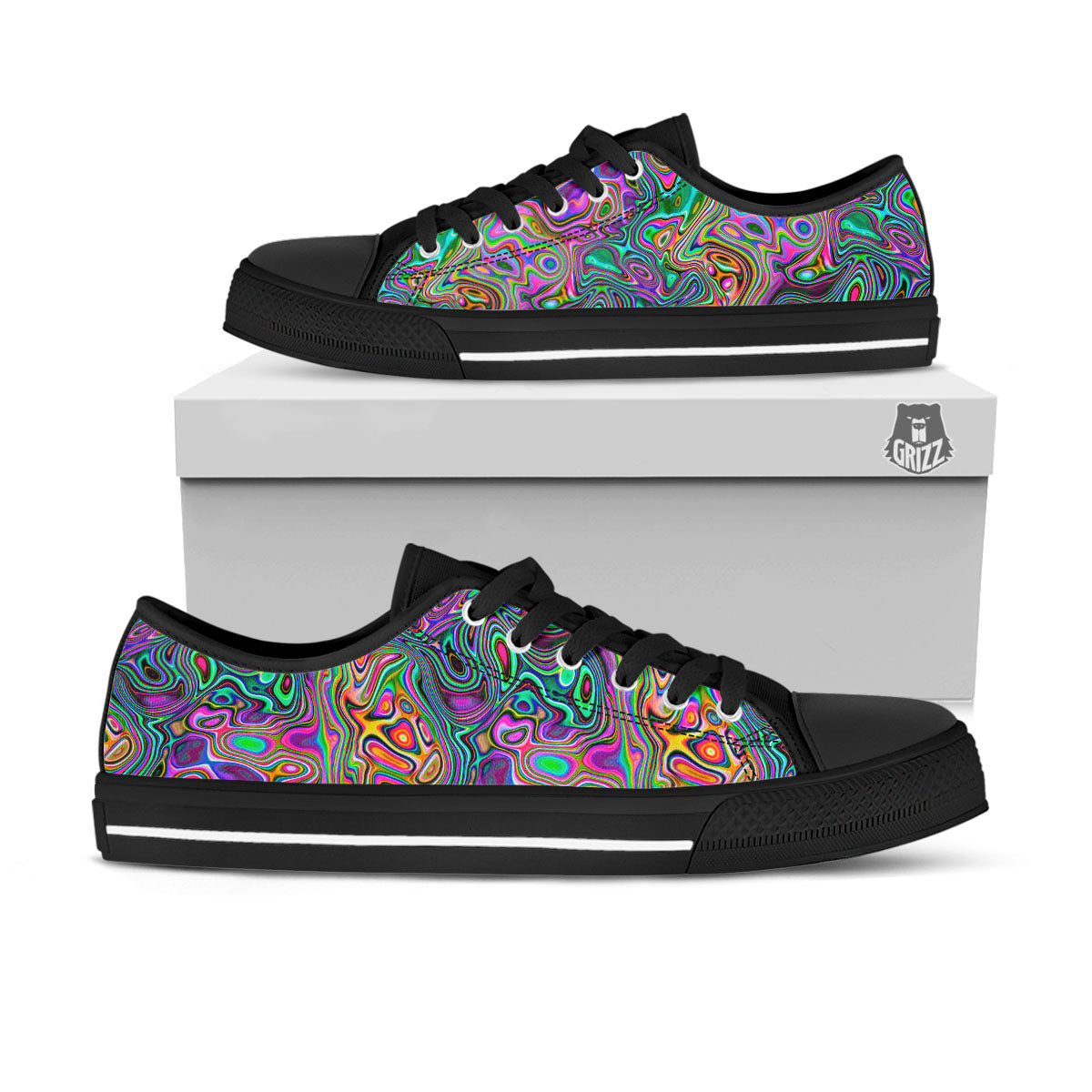 Bubble Psychedelic Print Pattern Black Low Top Shoes-grizzshop