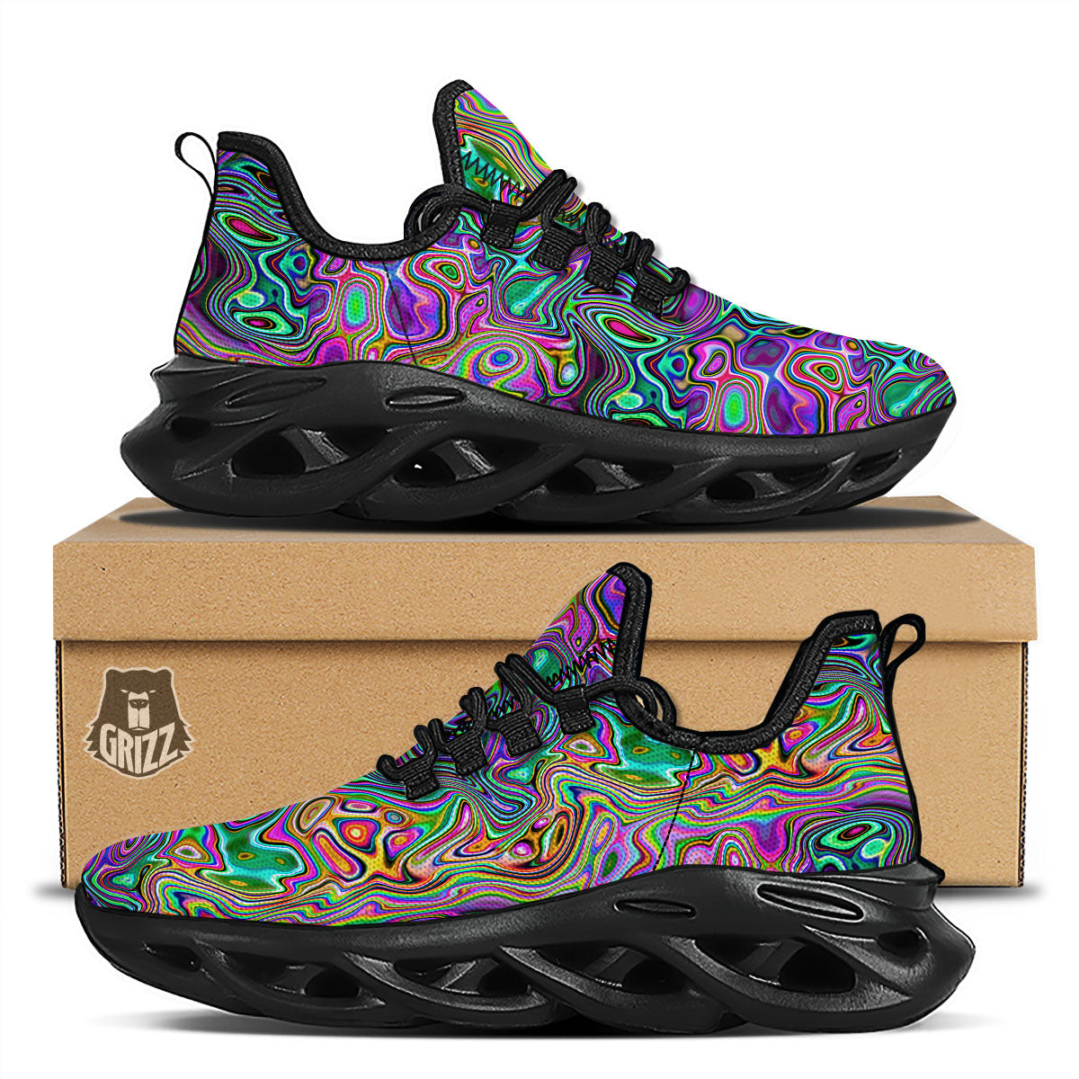 Bubble Psychedelic Print Pattern Black Running Shoes-grizzshop