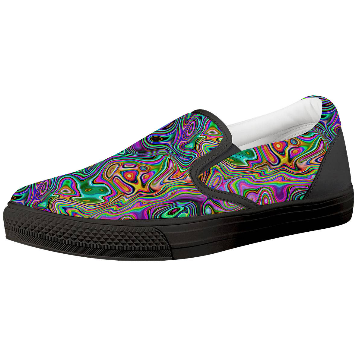 Bubble Psychedelic Print Pattern Black Slip On Shoes-grizzshop