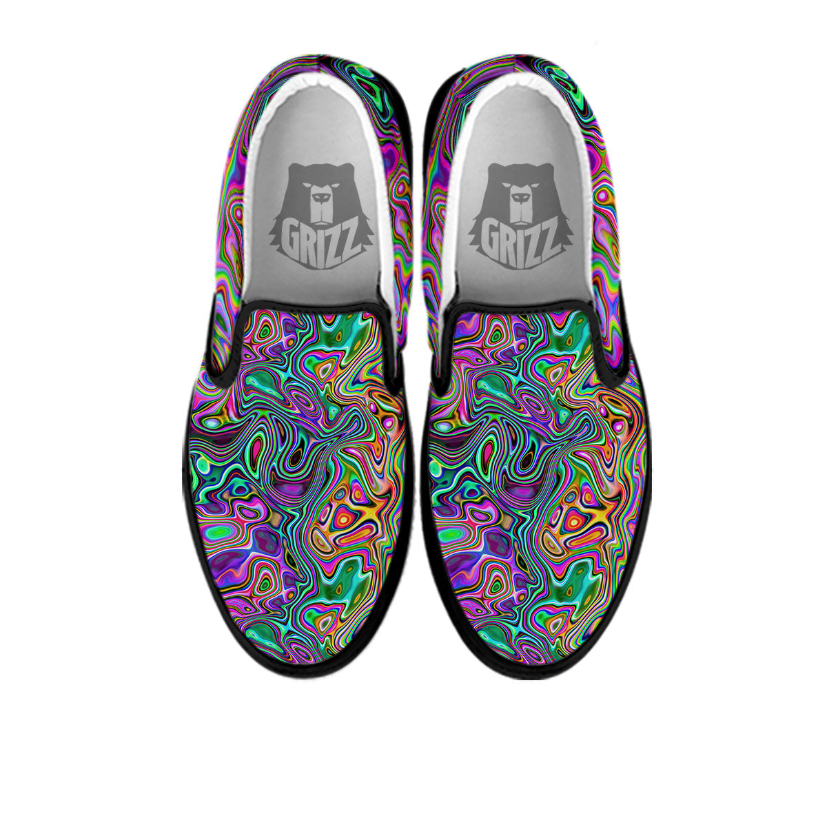 Bubble Psychedelic Print Pattern Black Slip On Shoes-grizzshop