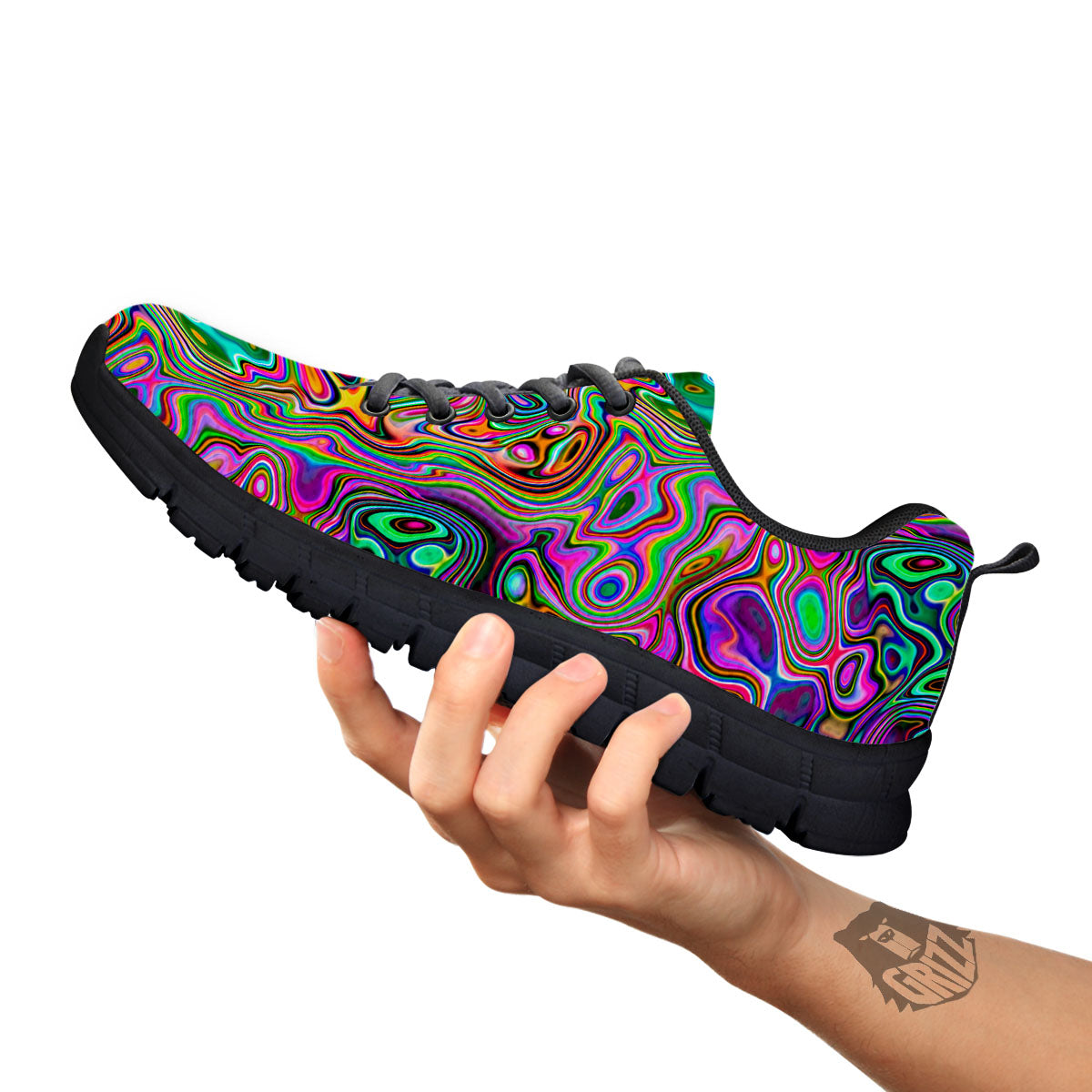 Bubble Psychedelic Print Pattern Black Sneaker-grizzshop