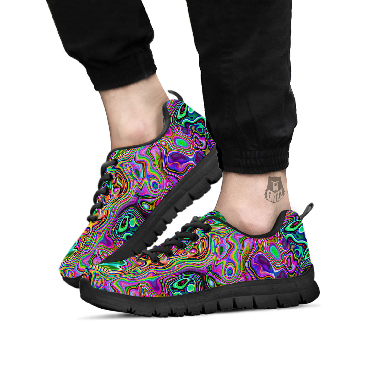 Bubble Psychedelic Print Pattern Black Sneaker-grizzshop