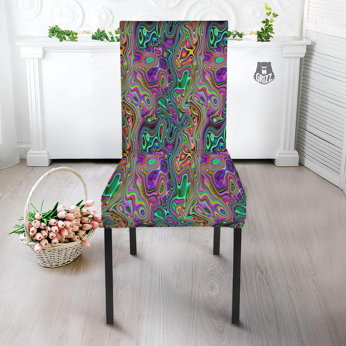 Bubble Psychedelic Print Pattern Dining Chair Slipcover-grizzshop