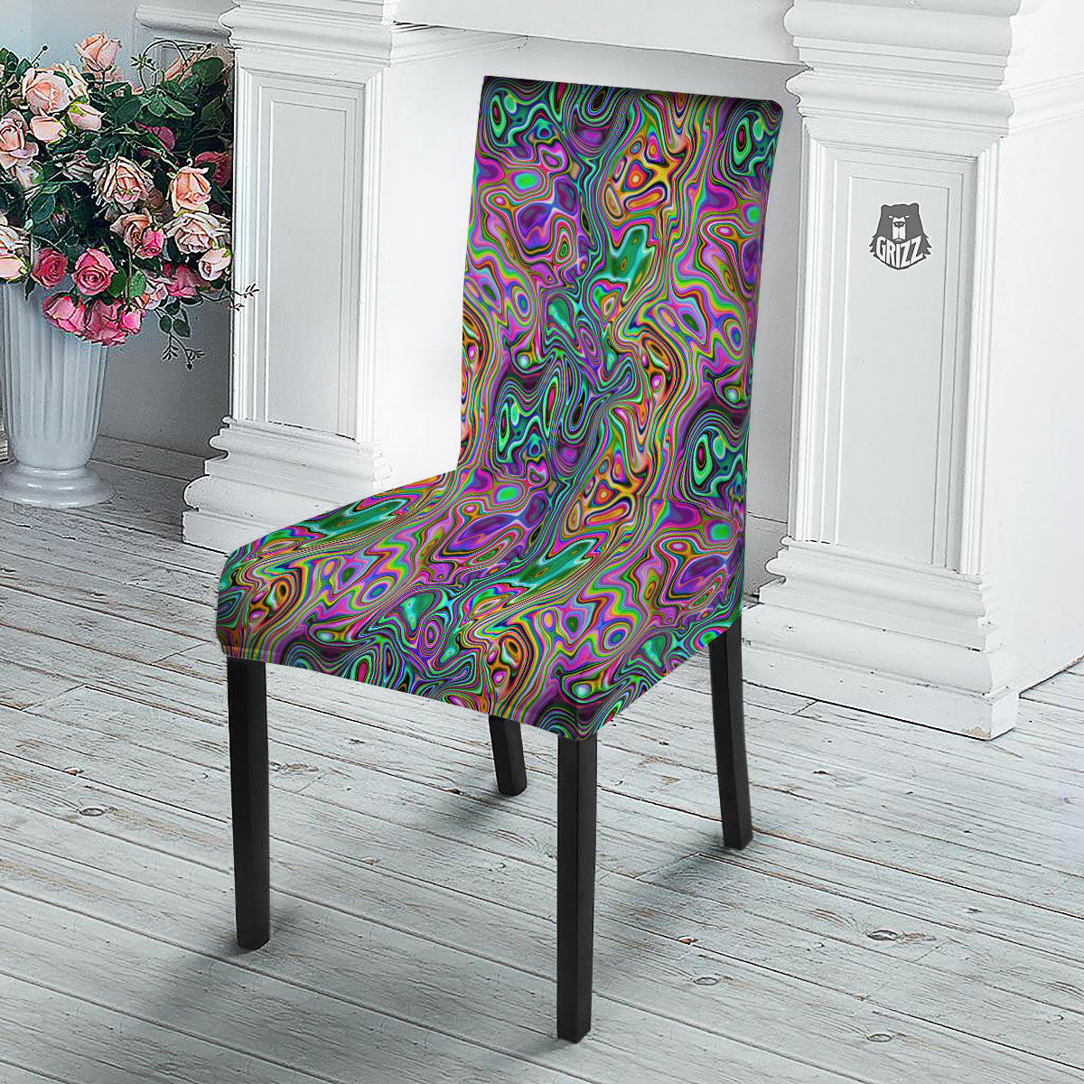 Bubble Psychedelic Print Pattern Dining Chair Slipcover-grizzshop