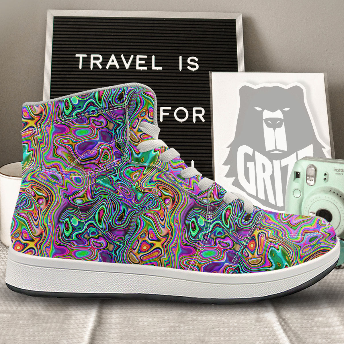 Bubble Psychedelic Print Pattern High Top Sneakers-grizzshop