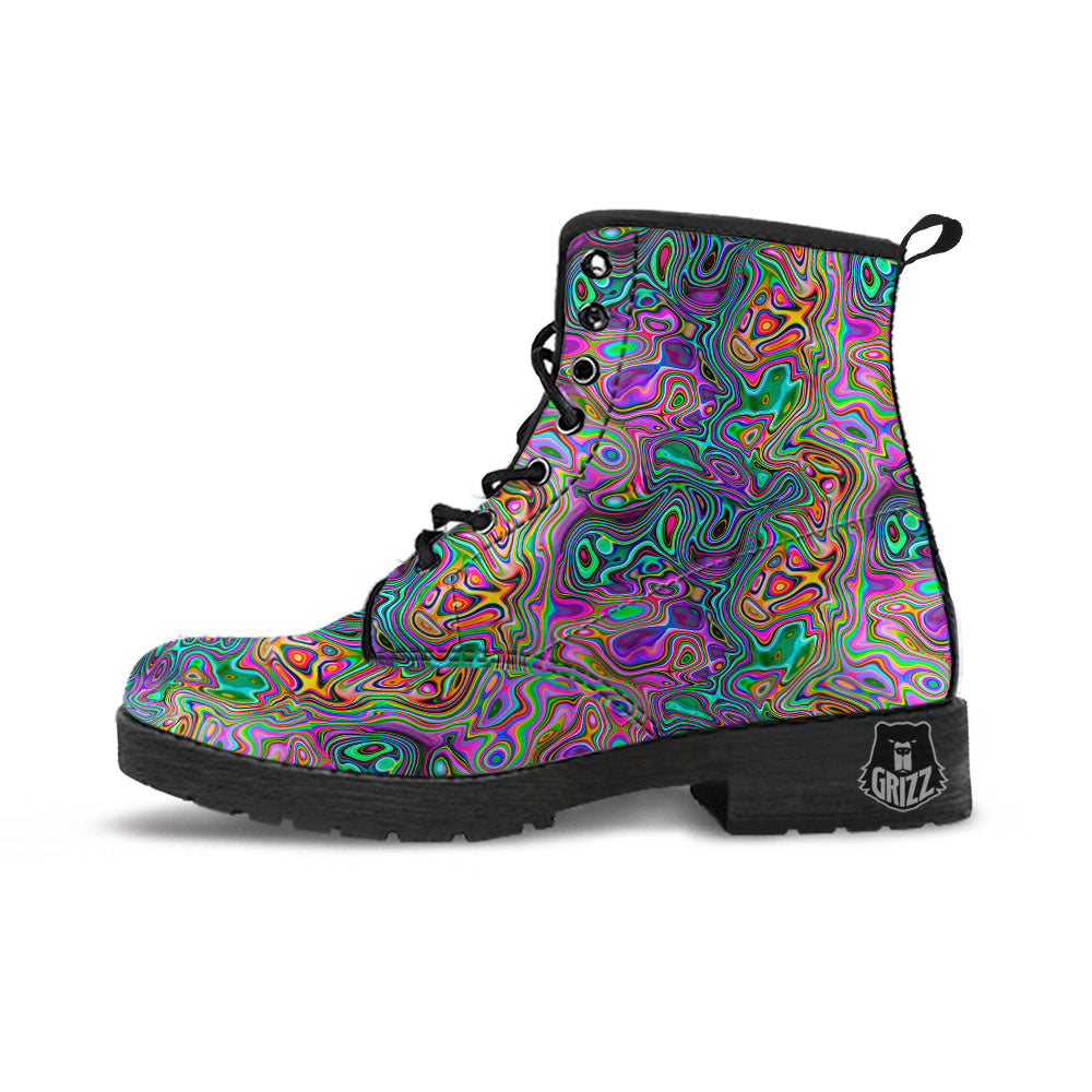 Bubble Psychedelic Print Pattern Leather Boots-grizzshop