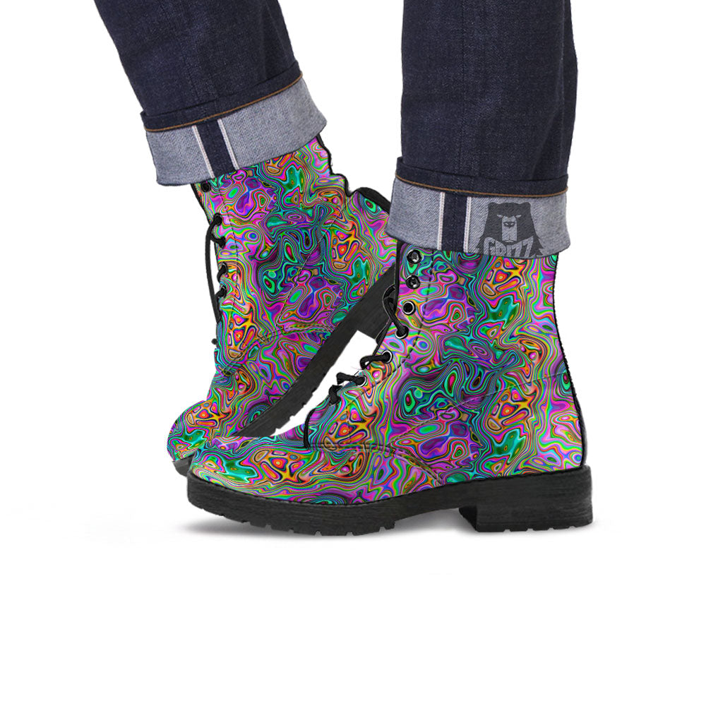 Bubble Psychedelic Print Pattern Leather Boots-grizzshop