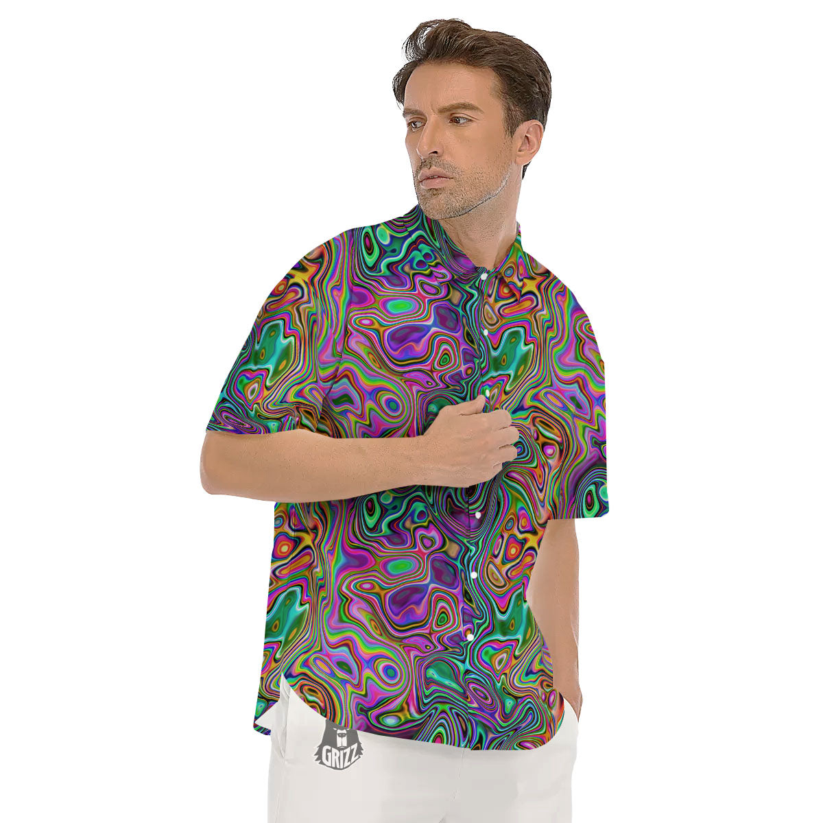 Bubble Psychedelic Print Pattern Men's Short Sleeve Shirts-grizzshop