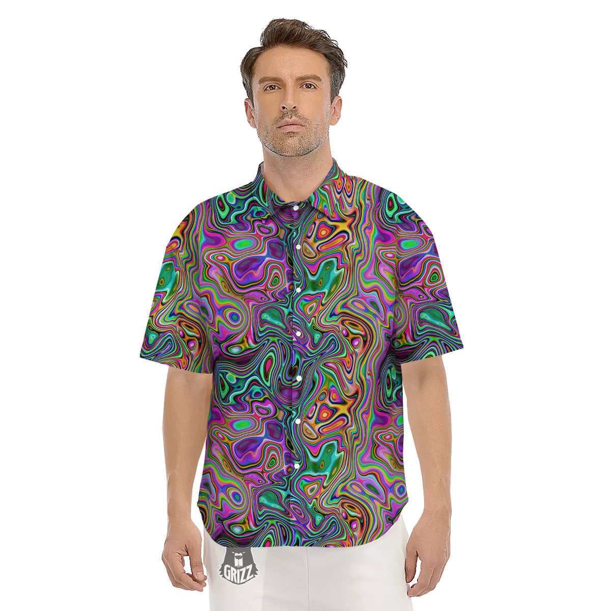 Bubble Psychedelic Print Pattern Men's Short Sleeve Shirts-grizzshop