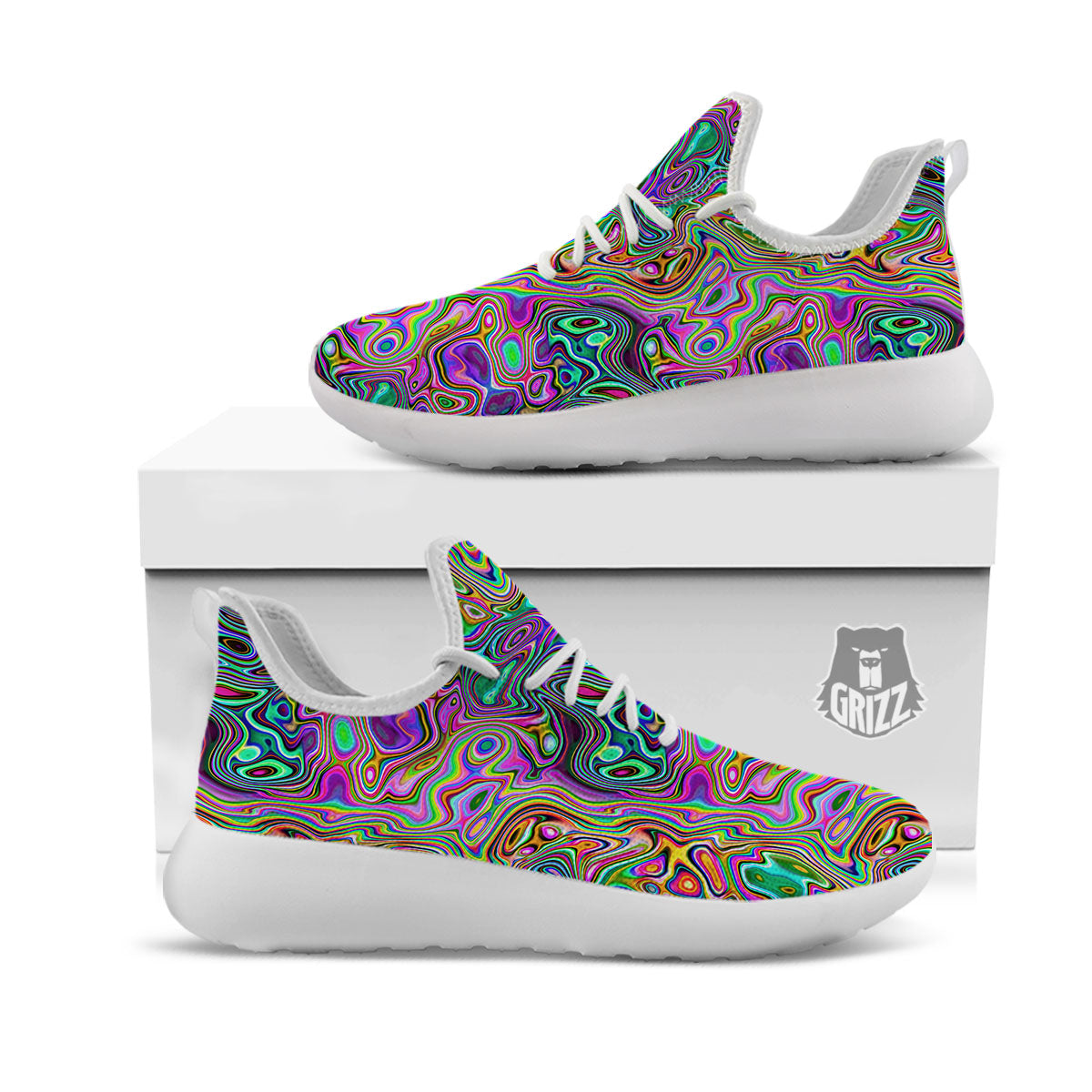 Bubble Psychedelic Print Pattern White Athletic Shoes-grizzshop