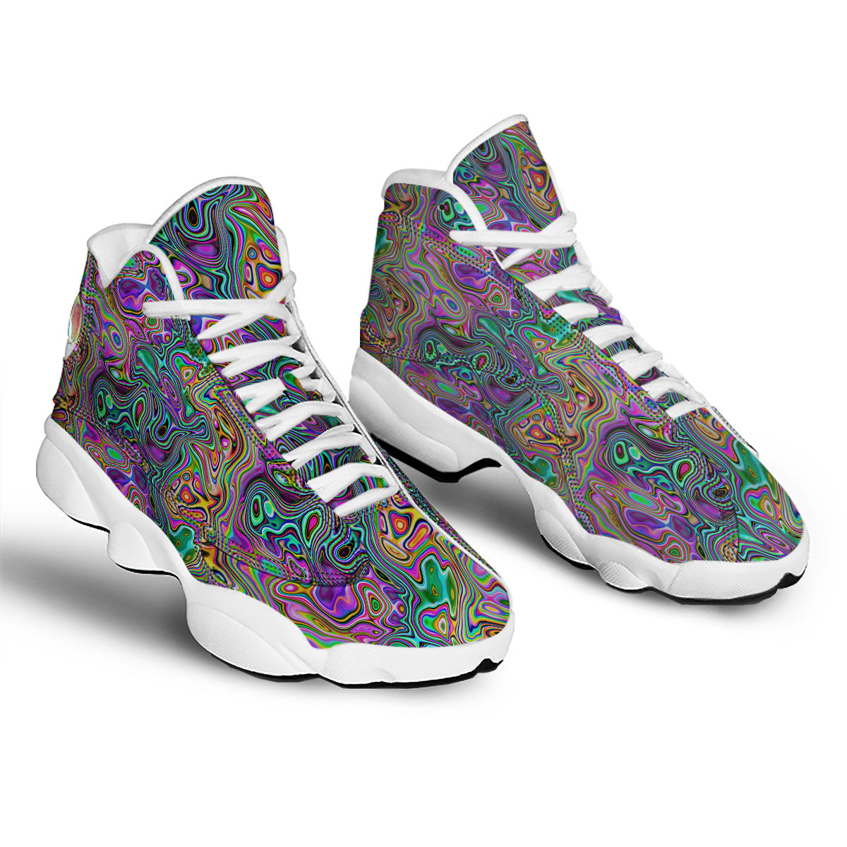 Bubble Psychedelic Print Pattern White Basketball Shoes-grizzshop