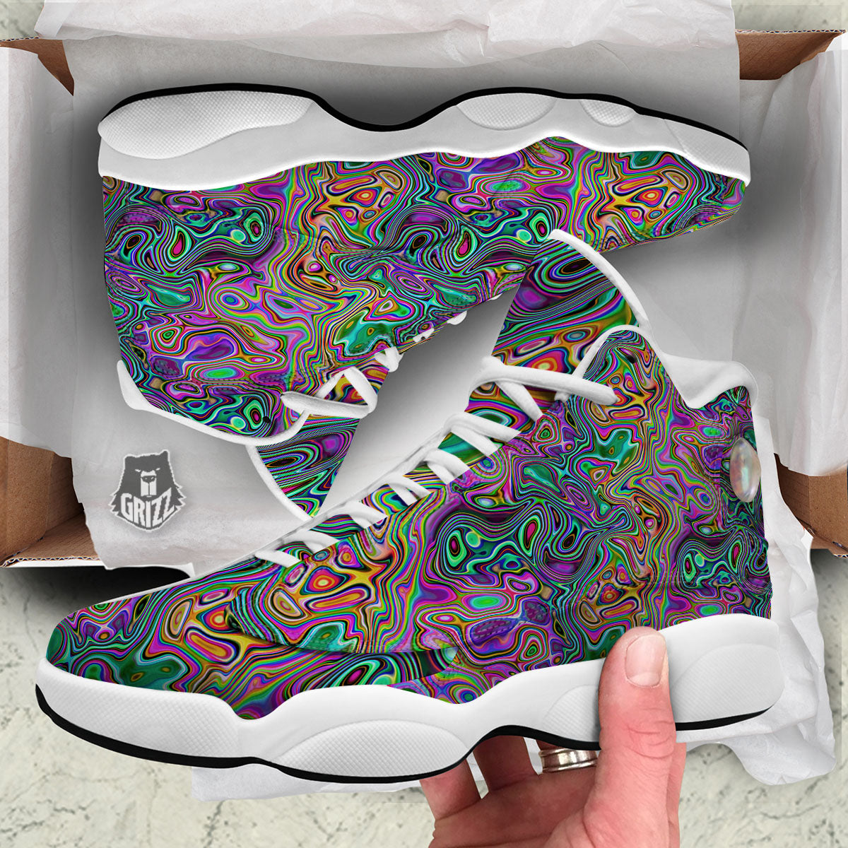 Bubble Psychedelic Print Pattern White Basketball Shoes-grizzshop