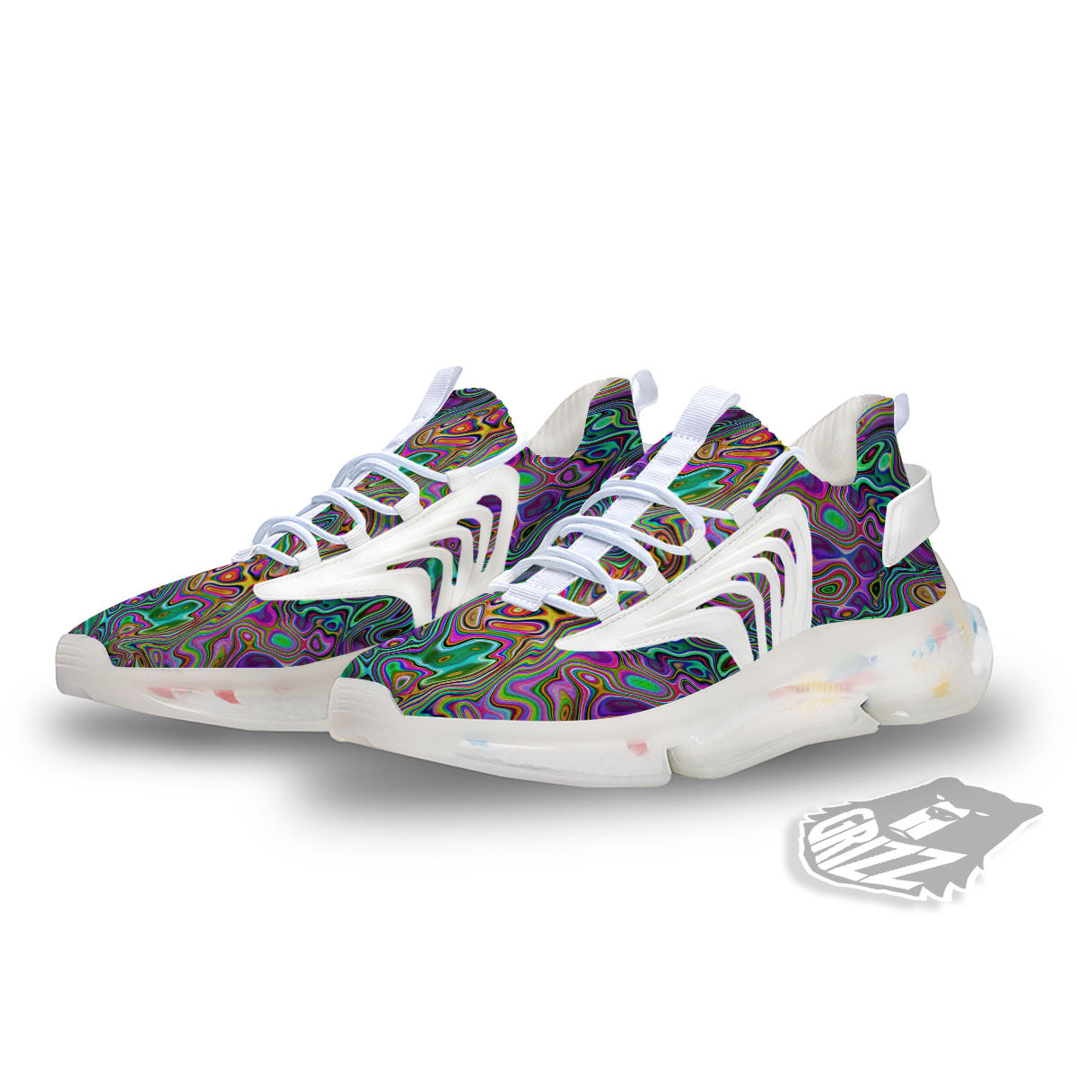Bubble Psychedelic Print Pattern White Gym Shoes-grizzshop