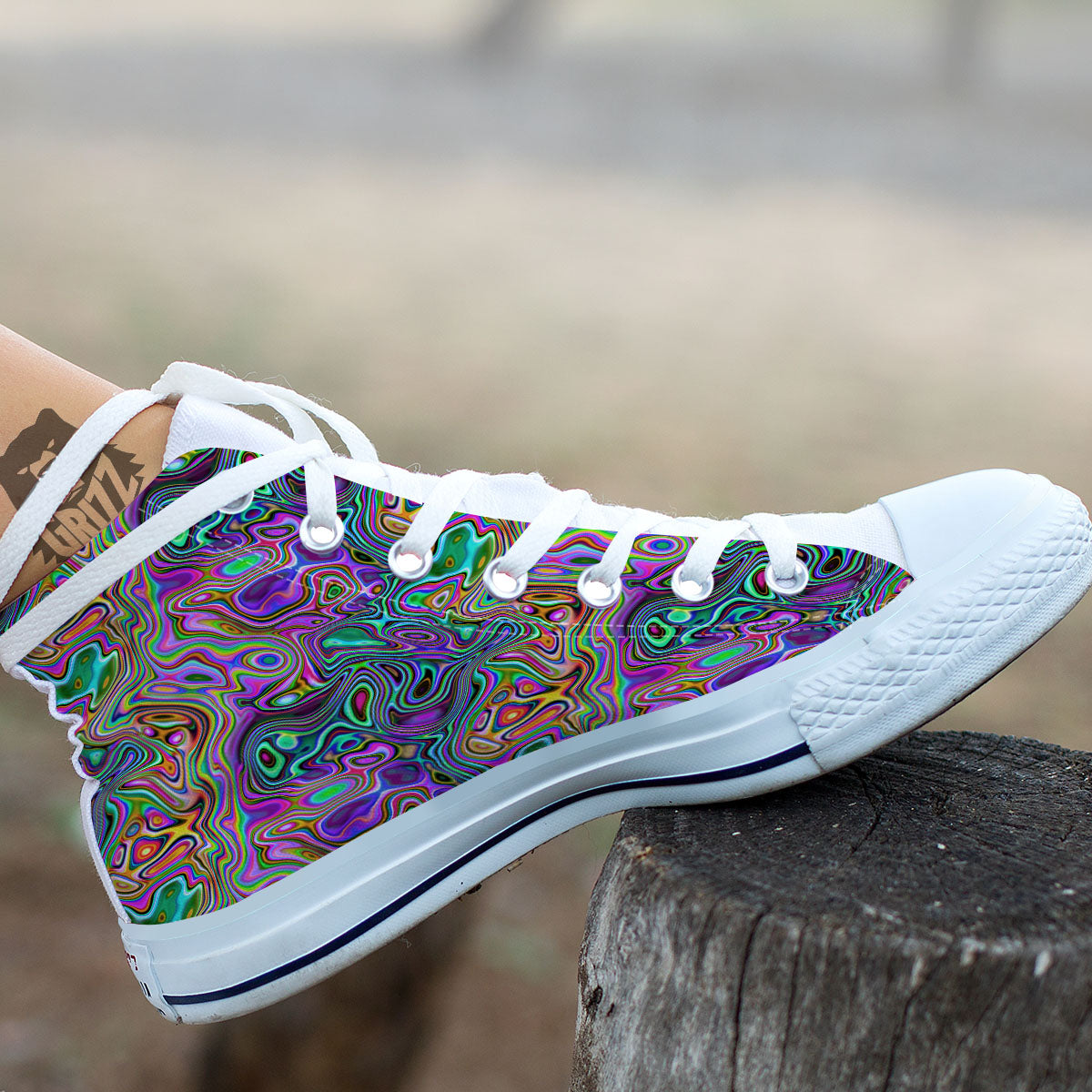 Bubble Psychedelic Print Pattern White High Top Shoes-grizzshop